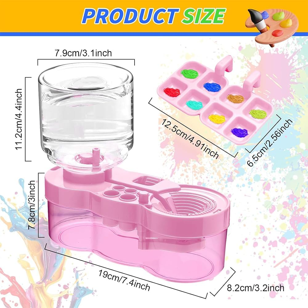 1 PCS Pink Transparent Paint Brush Cleaner Tool,Universal Crafts Water Cycle Watercolor Brushes Rinse Dispenser with Holder and Palette,Washing My Brush,Painting Art Supplies for Artist Beginner Kid image number 2