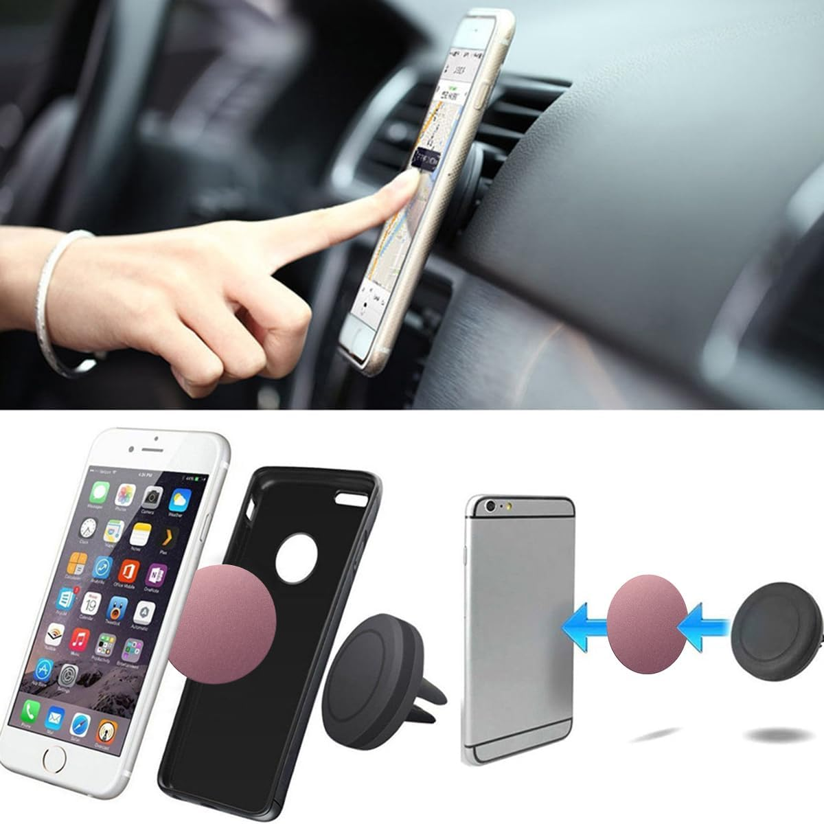 Angoily Metal Plate for Cell Phone, 30Pcs round Car Mount Magnet Holder with Strong Adhesive Sticker, Cell Phone Holder Pink, Universal Metal Plate Kit