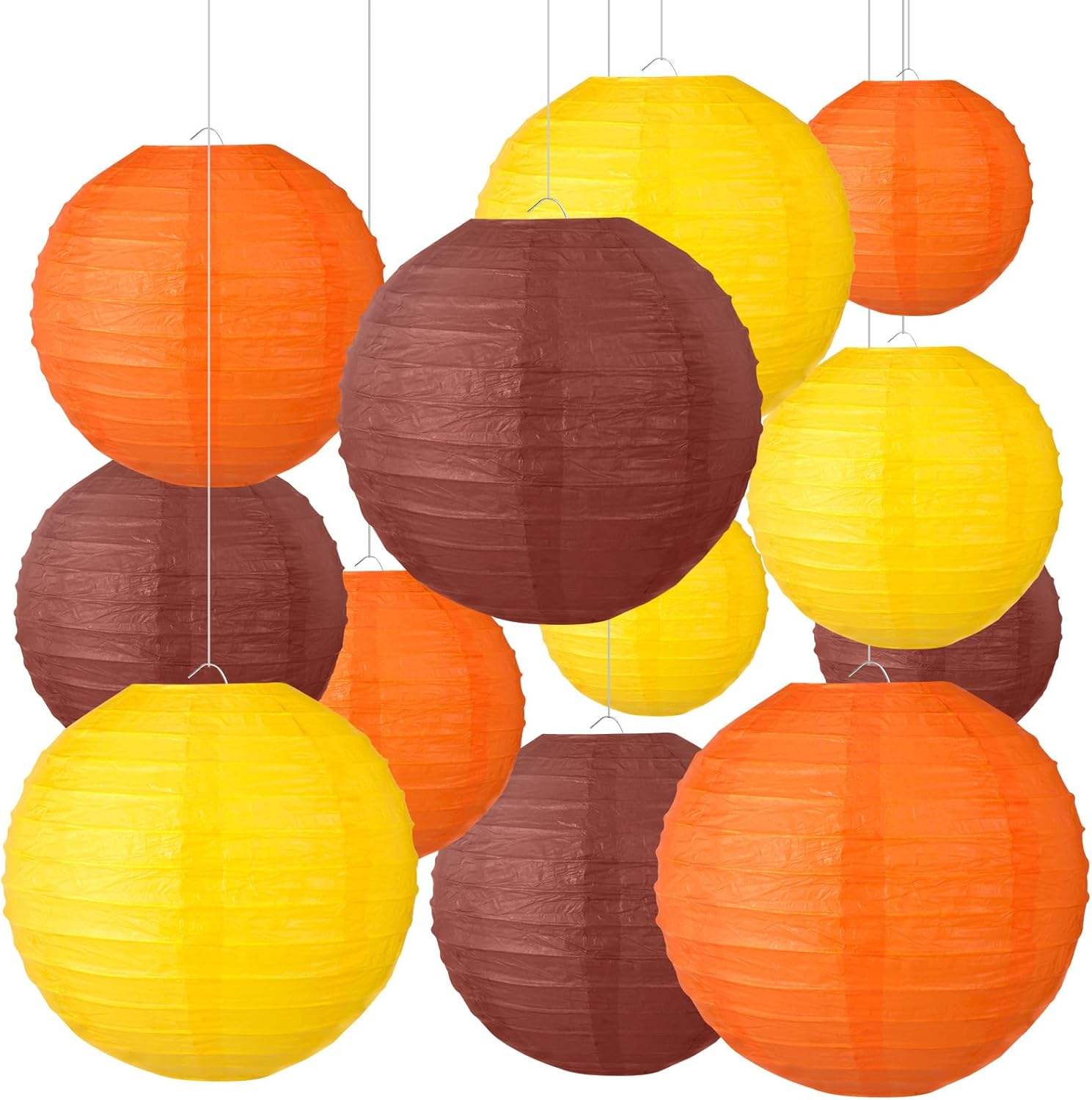 Chuangdi 12 Pcs Fall Paper Lanterns Yellow Orange Brown Thanksgiving Party Paper Lanterns Family Reunion Decorations Autumn Decorative round Hanging Party Decorations for Harvest Indoor Outdoor image number 1