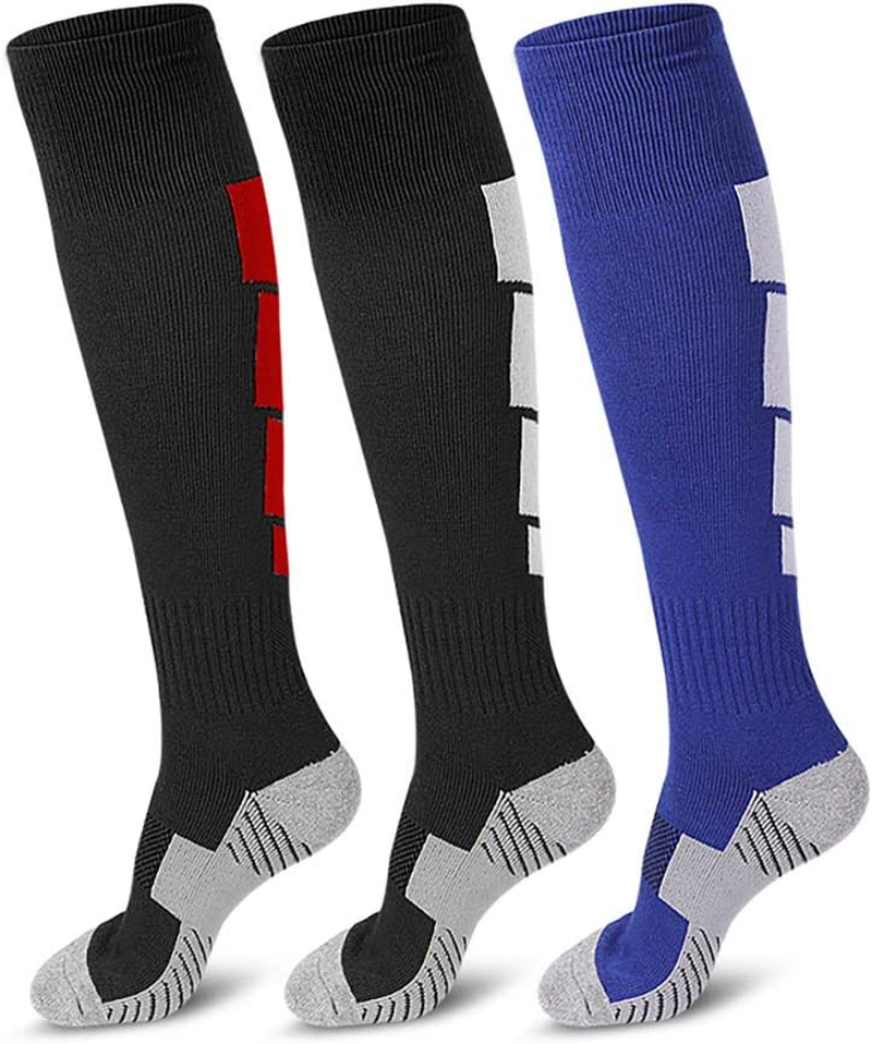 3 Pairs Soccer Socks, Sport Knee High Socks over the Calf Compression Athletic Socks for Mens and Women Running & Training Football Thickening Keep Warm Sock image number 4