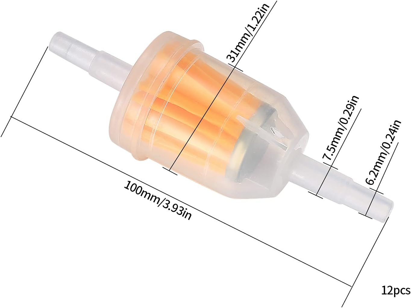 12 Pieces Gas Inline Fuel Filters, Universal Motorcycle Petrol Inline Filter, Filtration Speed Quick Fuel Filter for 6-8Mm Motorbike, Scooter, Generator, Lawnmower Machines, Auto (Yellow 12) image number 4