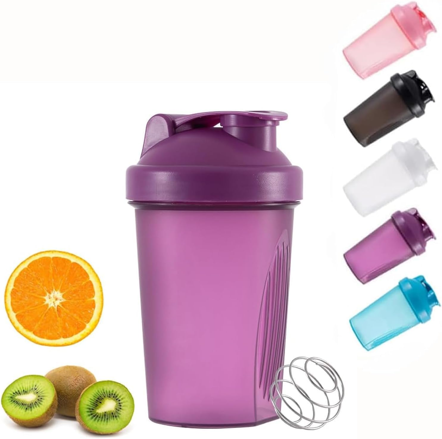 Zukent Protein Shaker Bottle with Stainless Steel Mixing Ball, Shaker for Protein Shakes, Protein & Supplement Shaker Bottle, BPA Free, Dehp-Free, Leakproof, for Fitness Sports Gym - 400Ml (Purple) - Black image number 6
