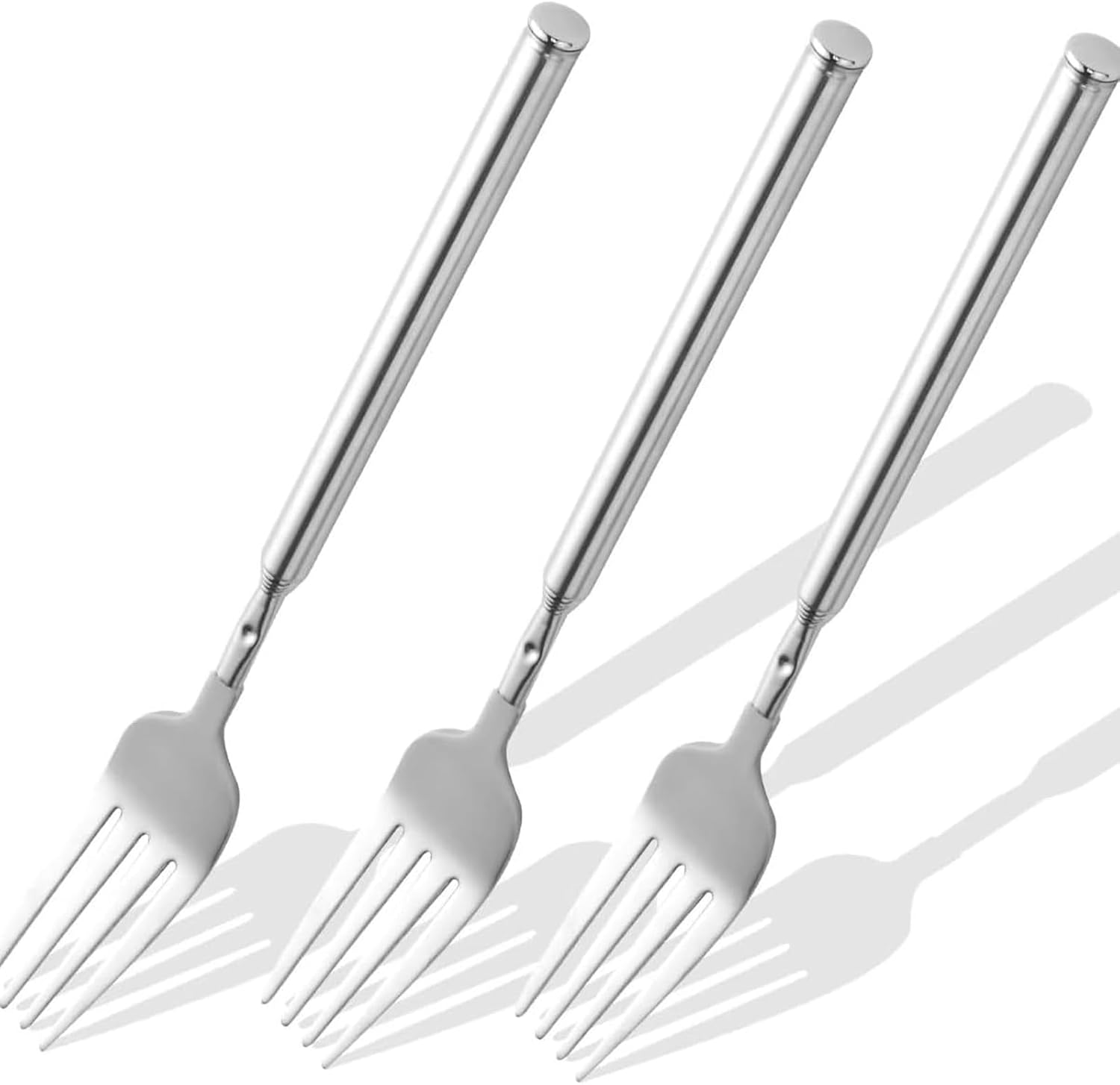 3 PCS Extendable Fork for Jokes, Expandable Forks, Extended/Extending/Extend, Extension from 8.7" to 25.4" Long, Stainless Steel Telescopic/Telescoping/Retractable Dinner Fork. Silver image number 2