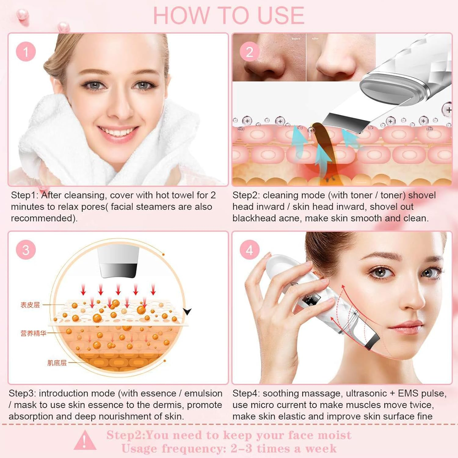 COREXPOWER Skin Scrubber Face Spatula, LCD Screen Pore Scraper Pore Cleaner Blackhead Removal Ultrasonic Pore Extractor - 4 Modes Skin Scrubber Face Spatula Espatula Ultrasonica Facial Profesional image number 6