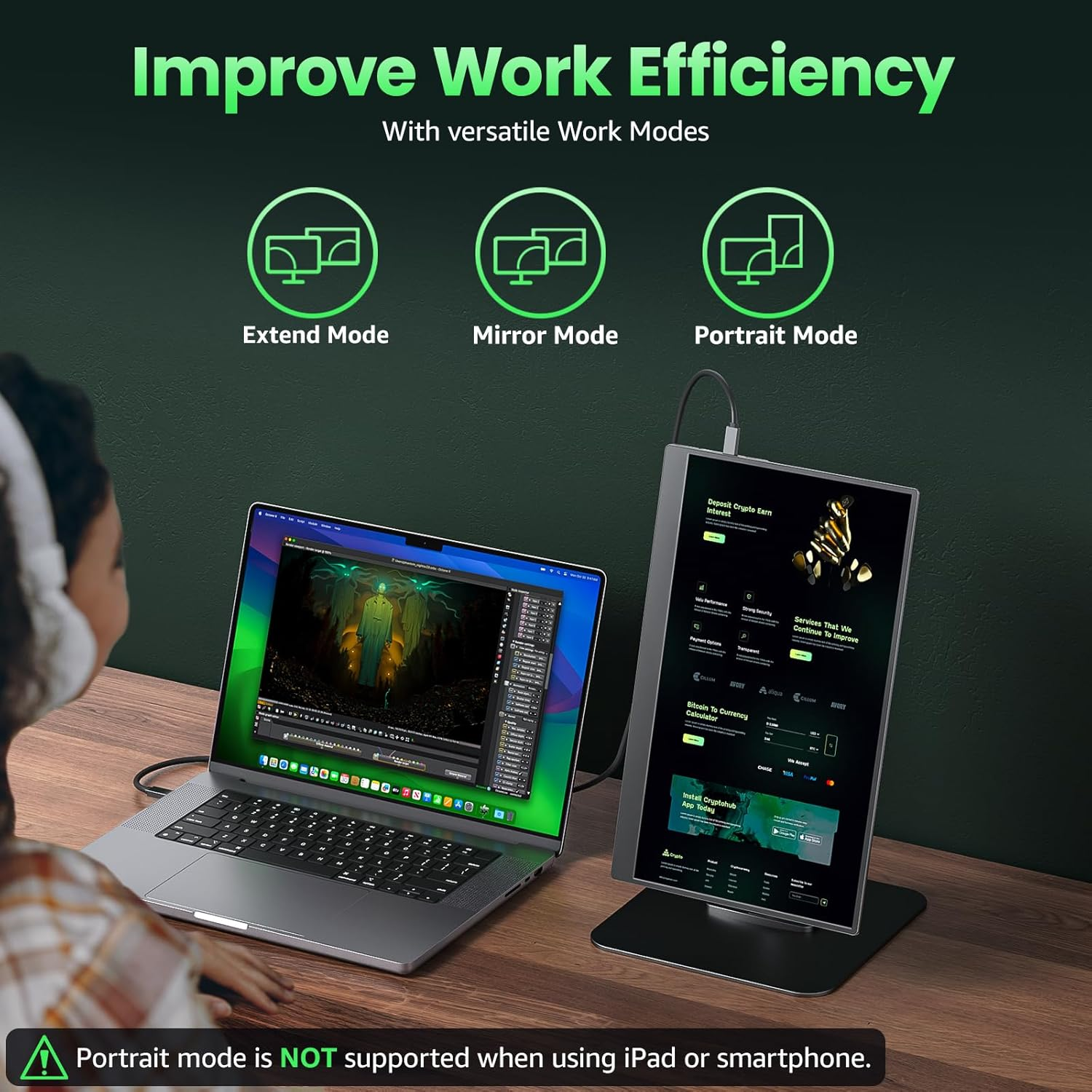 Cocopar Portable Monitor 15.6 Inch Upgraded Travel 1080P Monitor with Speaker Full Size HDMI USB-C External Display for Laptop Macbook Surface PC Xbox PS4/5, with Kickstand, VESA Mountable image number 3