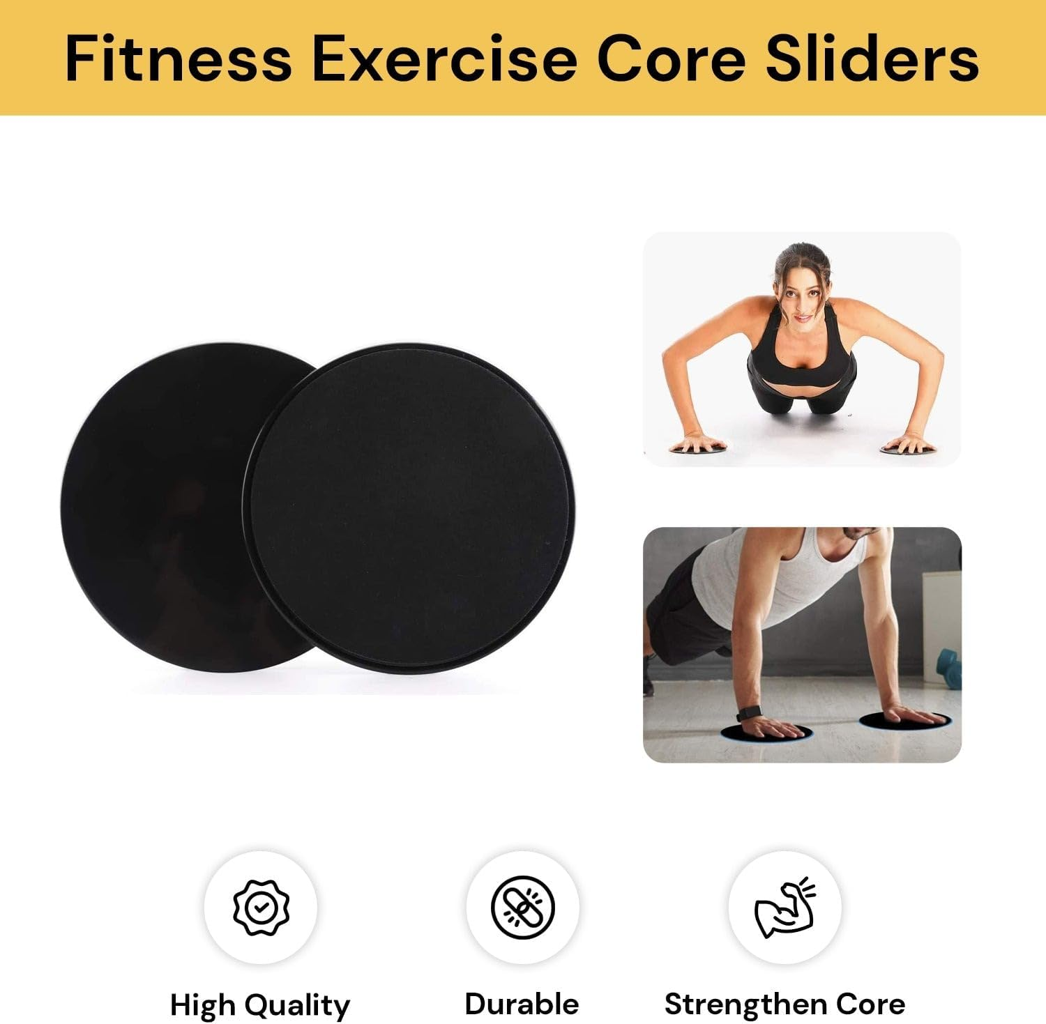 EZONEDEAL 2Pcs Dual Sided Gliding Discs Core Sliders Ultimate Core Trainer- Gym Home Abdominal Total Body Workout Equipment. Use on ALL Surfaces. image number 3