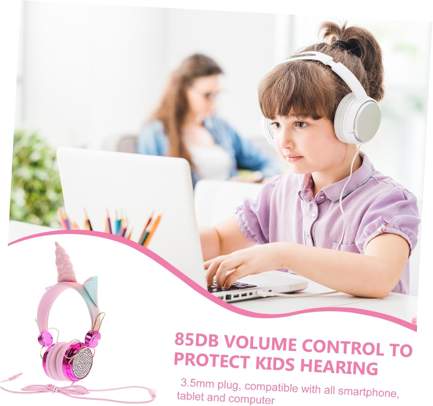 ARTIBETTER Headphones with Microphone Adjustable Headband Rhinestone Design Wired Earphones for Travel School Use Compatible with Phones and Computers Rose Gold