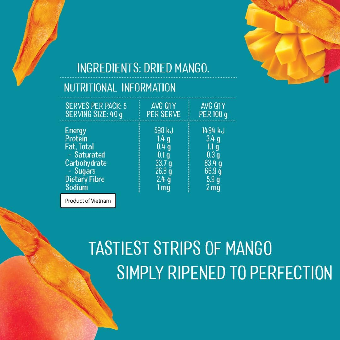 Nature&rsquo;S Delight Premium Naturally Dried Mango 200G &ndash; Sweet Mango Slices, Soft & Chewy Dried Fruit Snack Pack