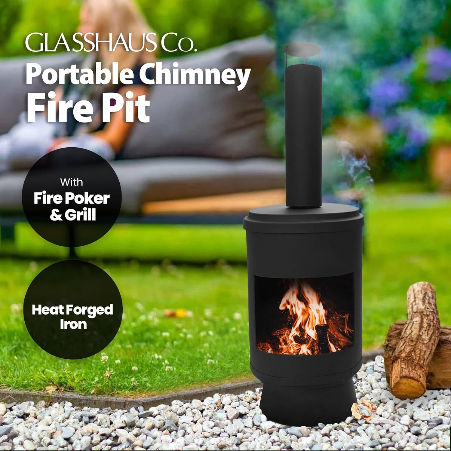 Glasshaus Co. Fire Pit Fireplace Chimney Outdoor Camping Portable Patio Heater 105Cm image number 1