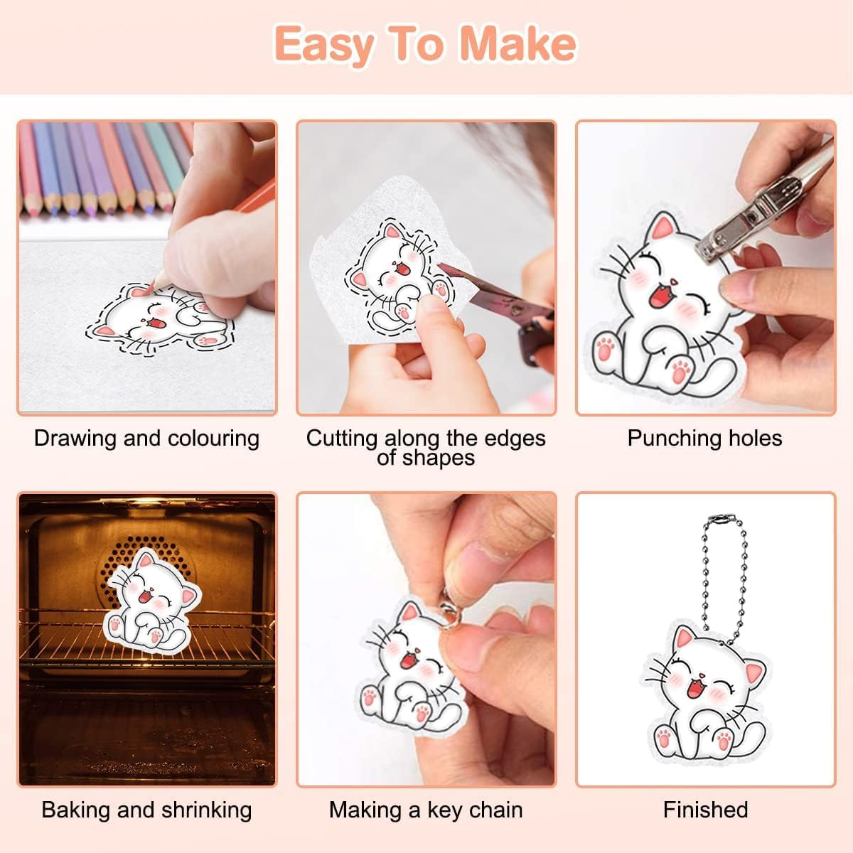 145 PCS Heat Shrink Plastic Sheets Kit,Shrinky Dink Sheets,Shrink Paper Sheets,Shrink Art,Shrink Plastic Kit,Shrinky Dink Lined Notebook Paper for DIY Mothers Day Gifts,Creative Art and Craft image number 3