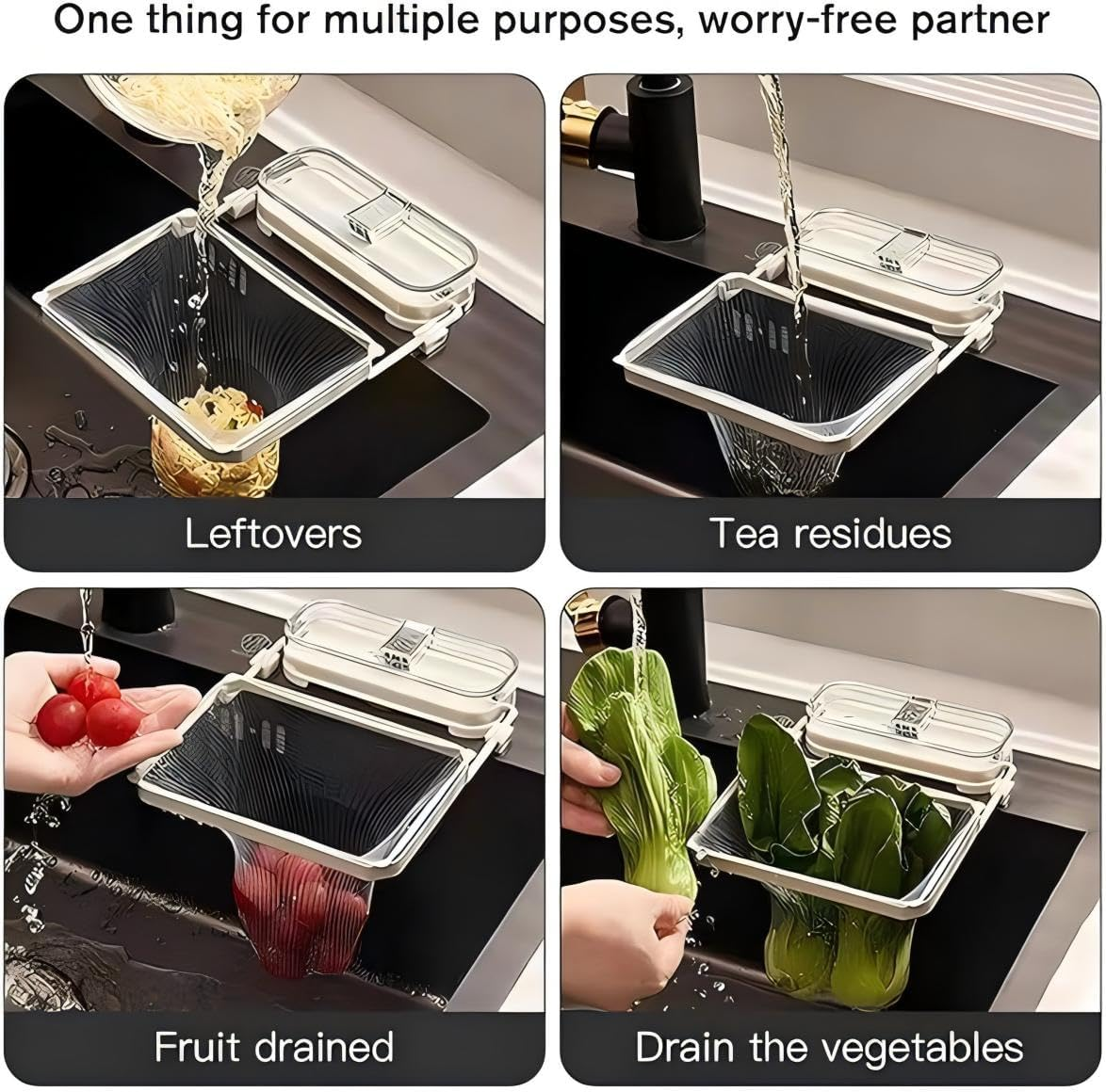 Suction Cup Sink Strainer,Removable Suction Cup Kitchen Sink Corner Residue Drain Strainer,Basket Filtering Mesh Sink Strainer for Kitchen Food Waste with 100 Filter Mesh Bags (White)