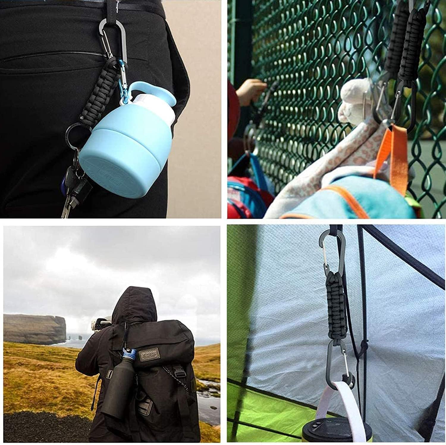 BRAVESHINE Paracord Keychain Keyring, Outdoor Carabiner Hanging Hooks Parachute Cord Mommy Clip Hook Stroller Hooks for Water Bottle, Keys, Backpack, Hanging Tools, Knife, Flashlight, Camping, Hiking image number 6