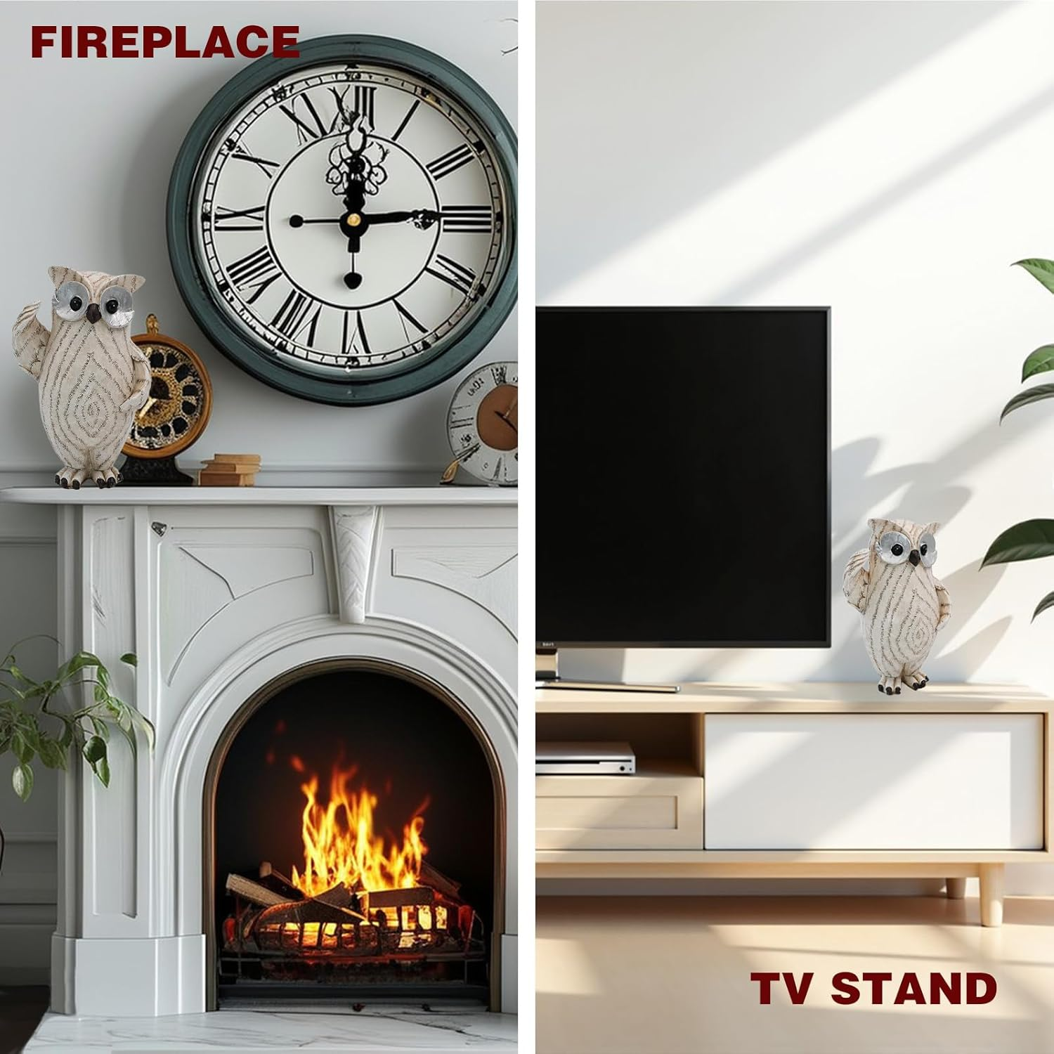 Decorative Owl Figurine, Owl Statue for Home Decor Accents, White Resin with Spiral Pattern, Boho Home Decor Ornament for Shelves Bookcase TV Cabinet and Entryway (Small) image number 6