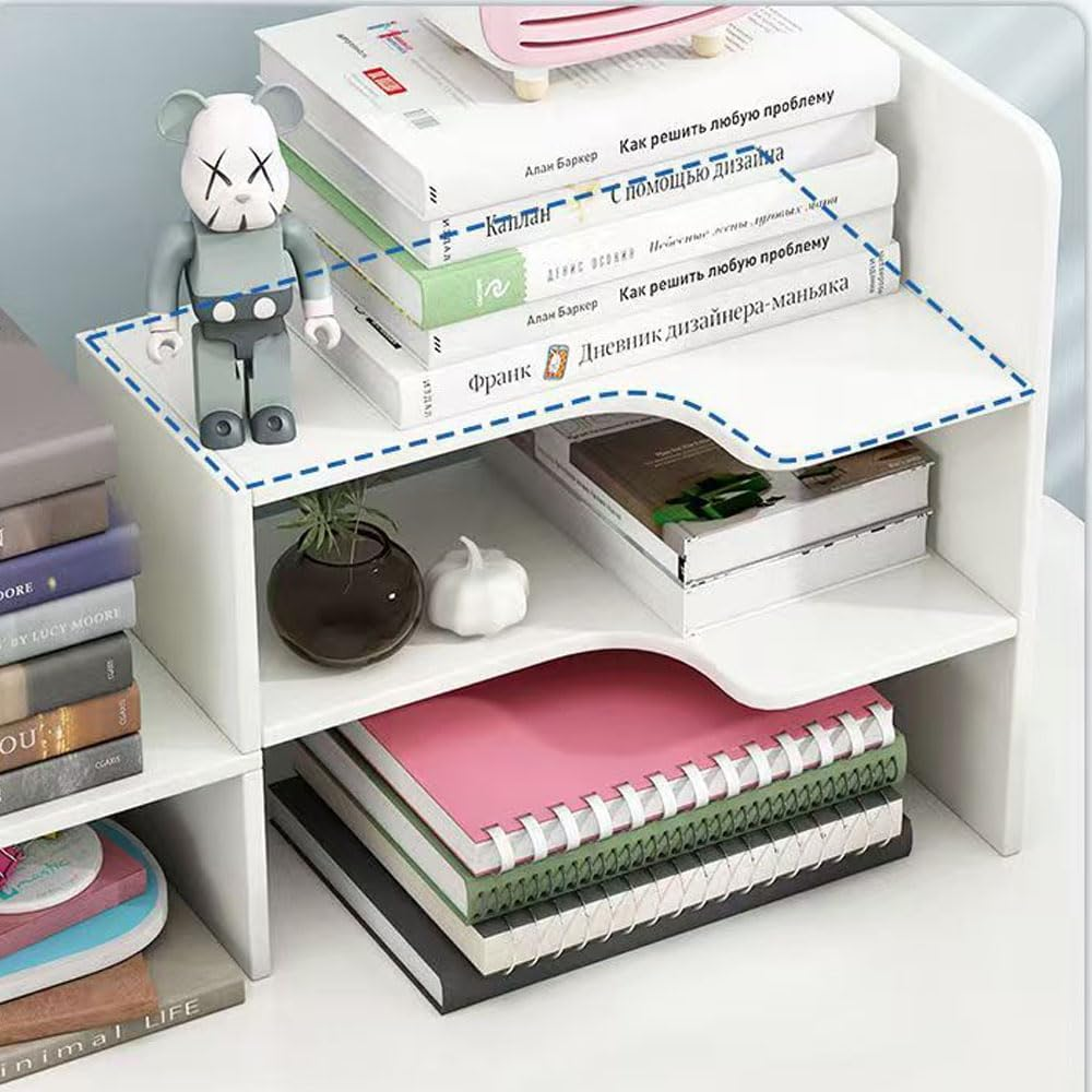 Hbluefat Corner Desktop Bookshelf Organizer, Adjustable Wood Tabletop Small Bookcase, Counter Top Display Storage Shelf/Rack for Home Office (Wood) image number 1