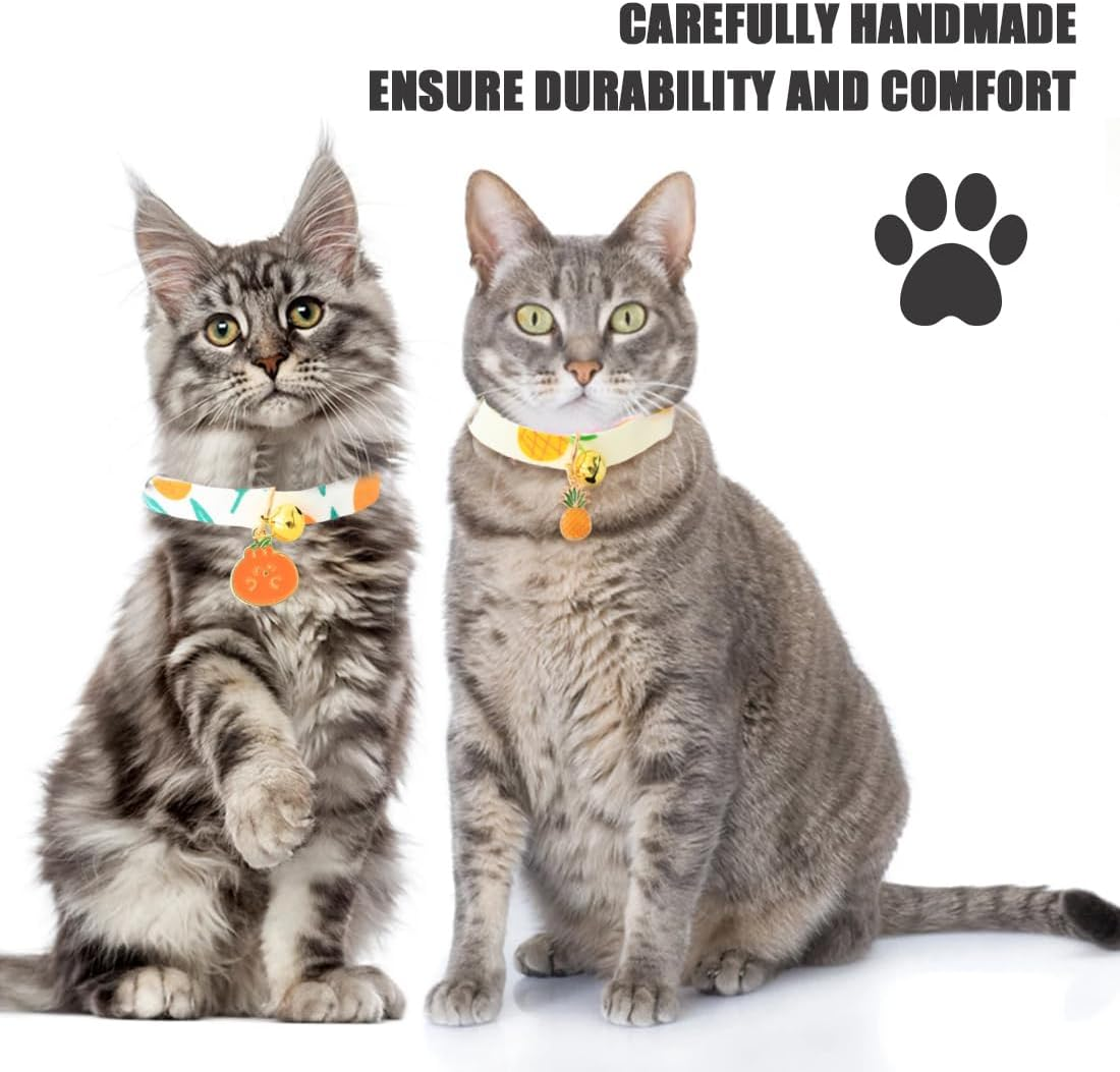 2 Pack Tear off Cotton Cat Collar with Bell Personalized with Bell Safety Clasp Cute Cat Collar Kitten Collar Ideal for Cats image number 2