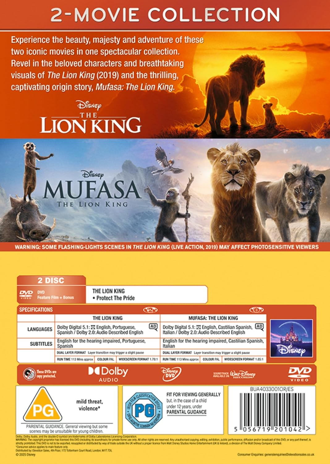 Disney'S Mufasa: the Lion King/The Lion King Double Pack (Live Action) [DVD] image number 2