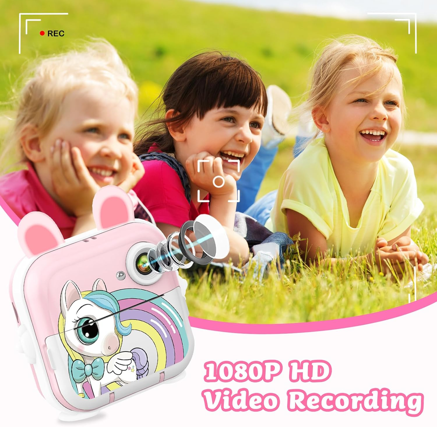 PTHTECHUS&reg; Kids Camera Instant Print, 2.4 Inch IPS 1080P Instant Camera for Kids, 48MP HD Digital Video Recorder with 32GB SD Card, Christmas Birthday Portable Toy for Age 3-12 Girls Boys ﻿ (Pink) image number 2