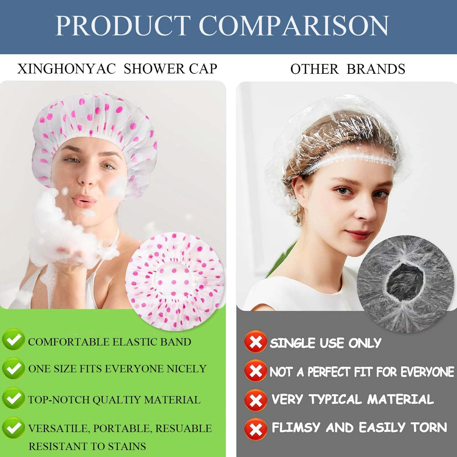 Xinghonyac 6 Pcs Shower Caps, Reusable Waterproof Shower Caps with Elastic Band for Facial Care, Bathing, Spa image number 6