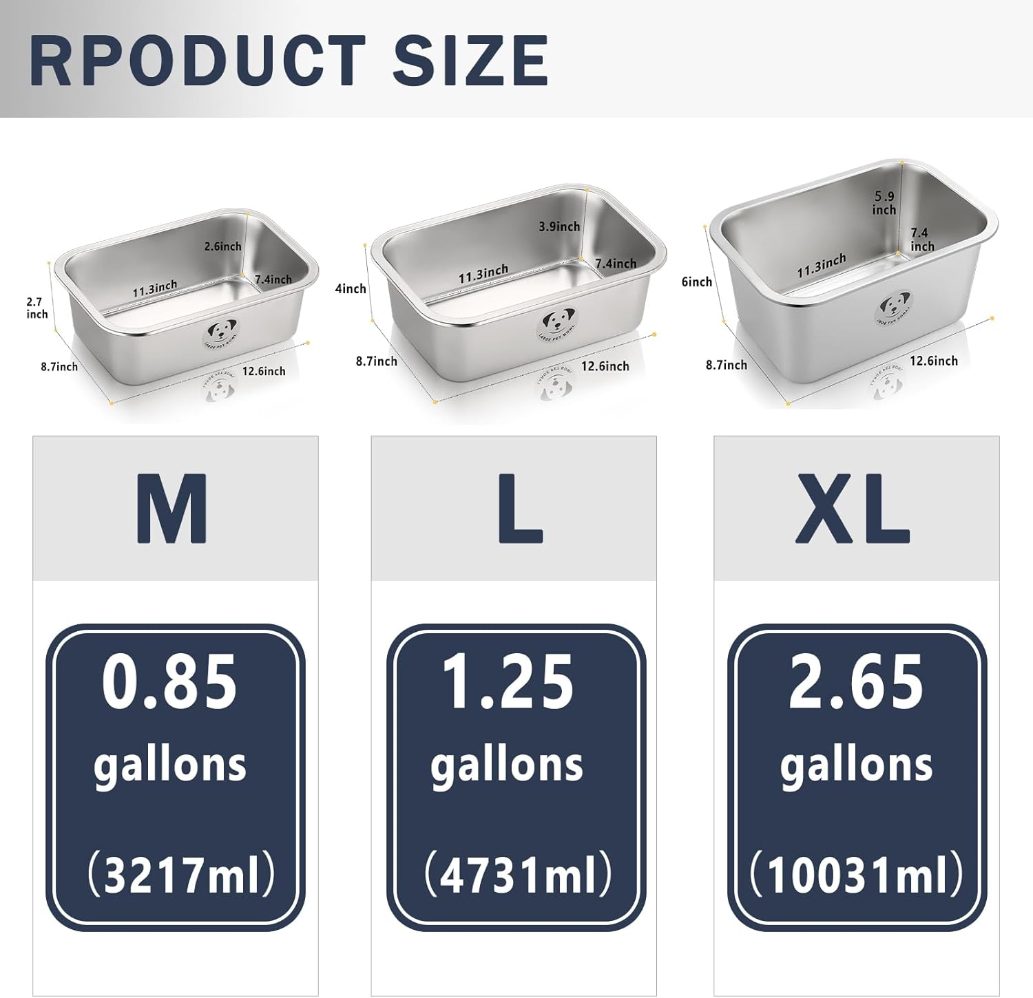 Stainless Steel Dog Bowls for Large Dogs, High Capacity Metal Dog Food Bowls, Food and Water Bowl for Larges, X-Large, and Big Dogs 1.25 Gallons image number 1