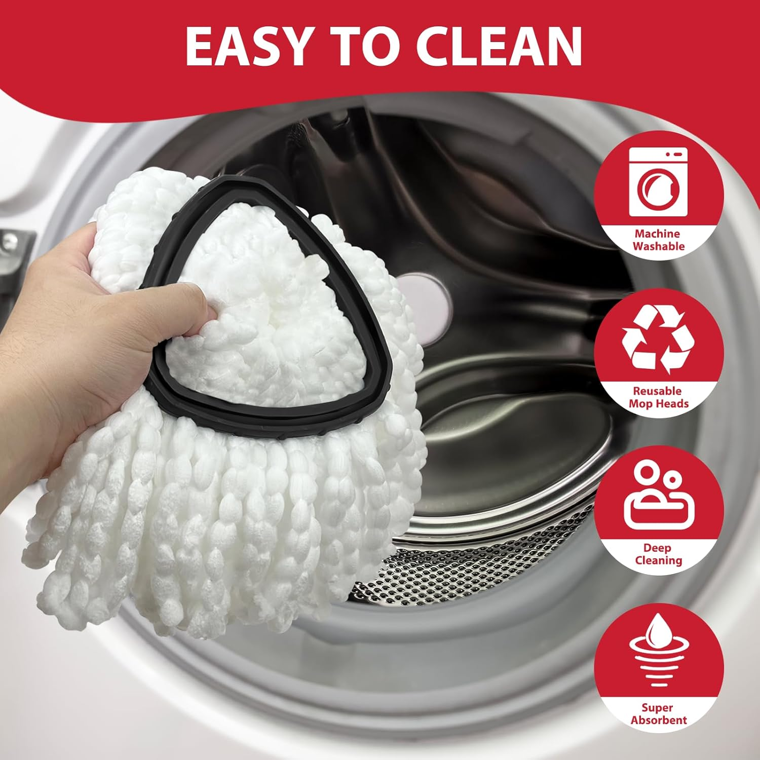Nuorest Spin Mop Replacement Set for O-Ceda Easywring 1-Tank System, Includes 2 Mop Head Replacement, 1 Mop Handle (30-58In Adjustable 4-Section Pole), 1 Spin Mop Base