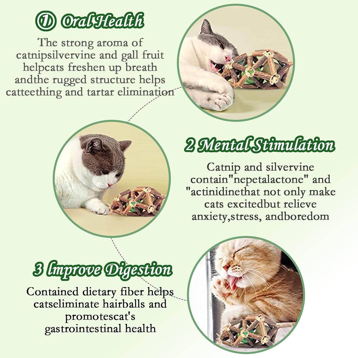 Cat Nip Mint Wood Ball - Mice/Mouse Chew Toys with Silvervine Sticks Cat Toys Natural Polygonum Officinale Balls for Indoor Cats, Kitten Cleaning Teeth Tools Cat Chew Toy Stick Funny Pet image number 5