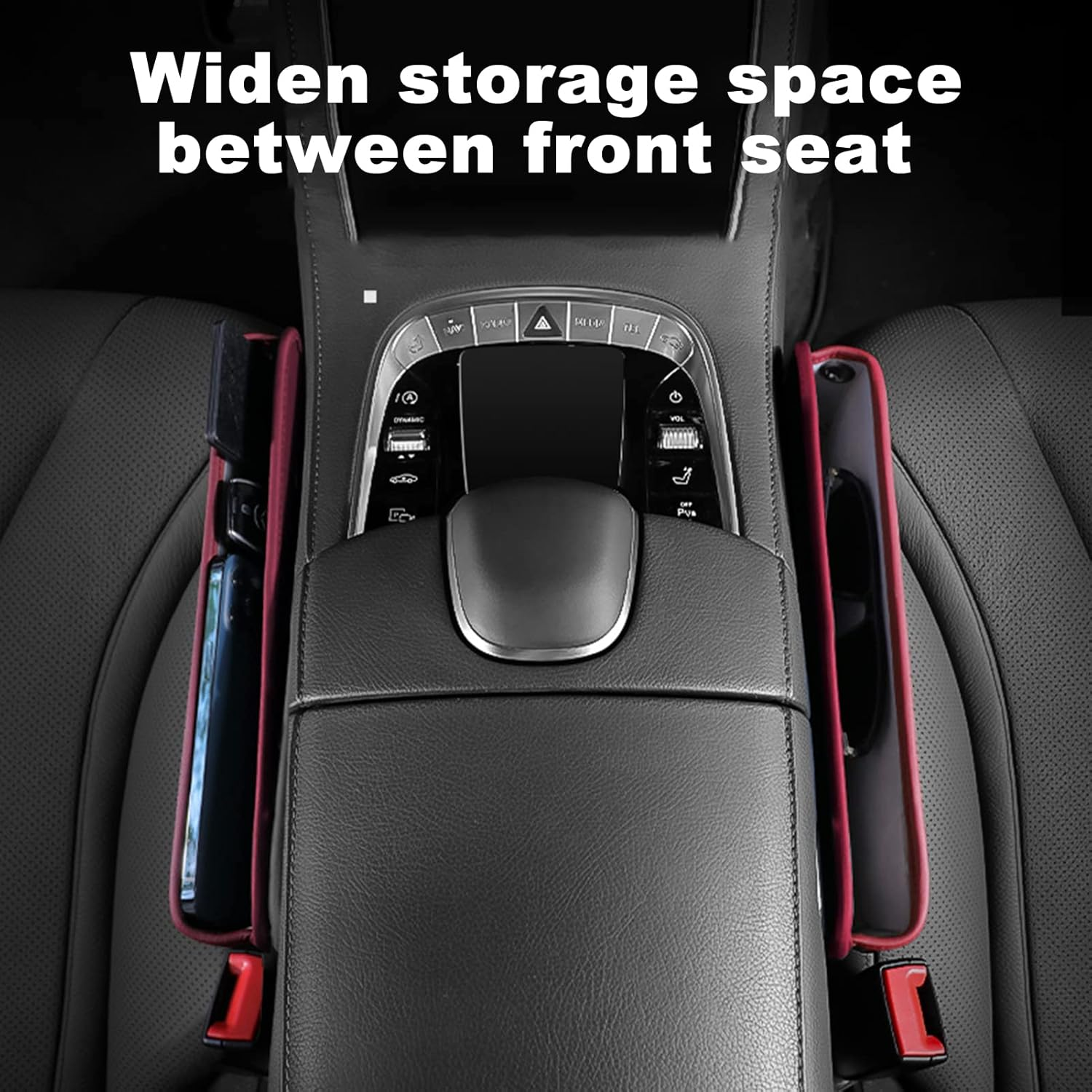 Eacam Car Seat Gap Filler - Universal Gap Filler & Storage between Seats - Universal Fit, Vegan Leather - Holds Phone, Keys, Glasses - Beige image number 7