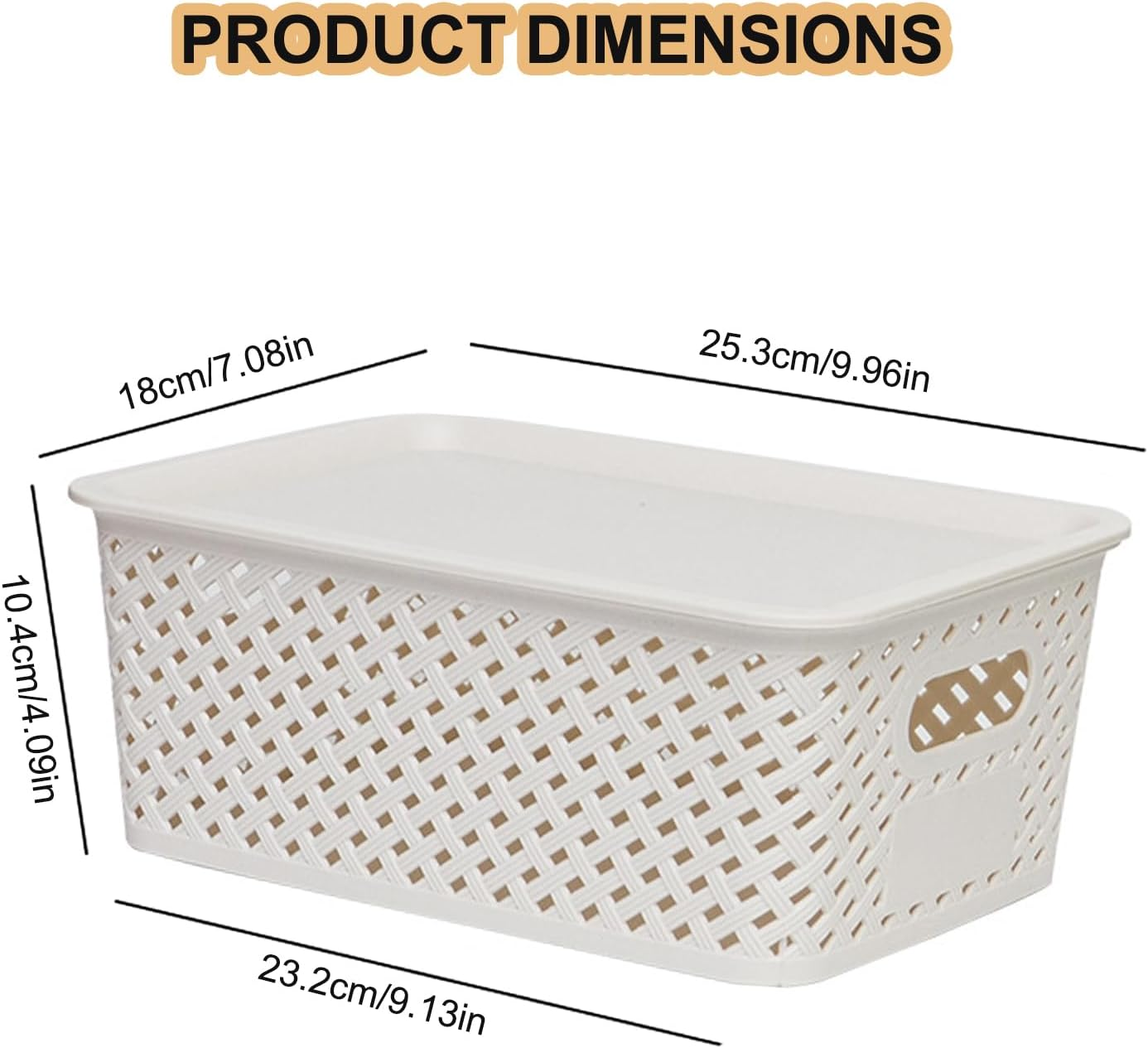 6-Pack Plastic Storage Baskets, Stackable Weave Baskets, Household Sundries Storage Baskets for Organizing Closets, Cabinets, Pantries, Shelves and Countertop Space (6 Pack-White-Plastic Lid) image number 1