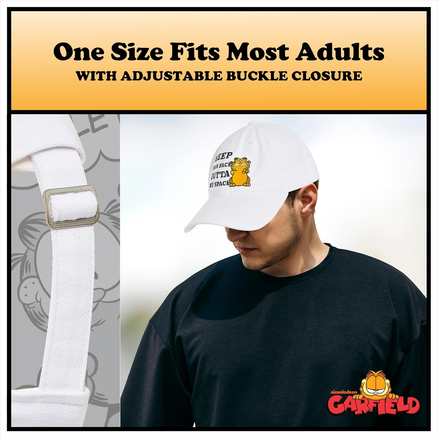 Concept One Garfield Dad Hat, Cotton Adjustable Baseball Cap with Curved Brim - White image number 2