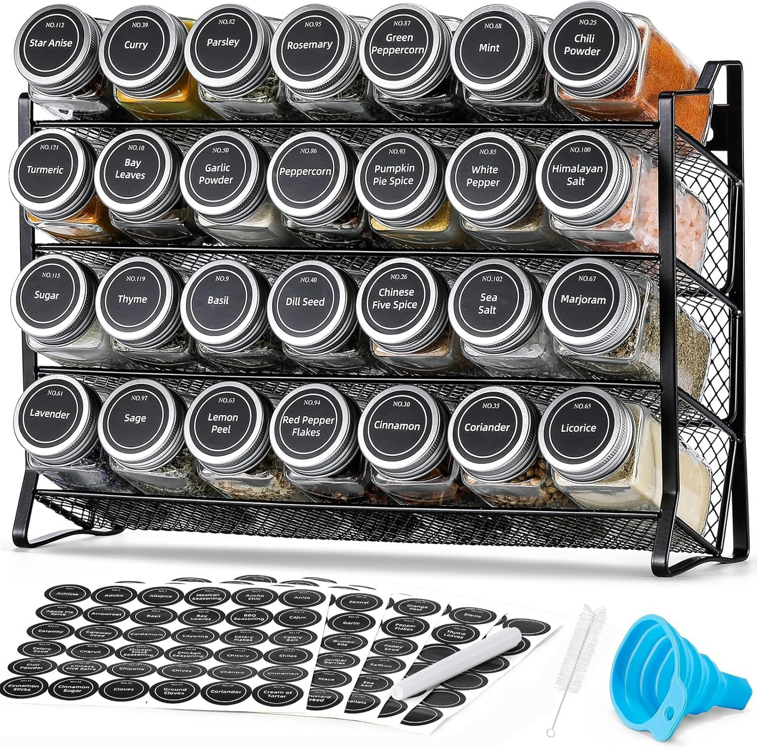 SUPTOP 4 Tier Spice Rack Organizer with 28 Empty Spice Jars, Funnel, Spice Labels, Seasoning Organizer for Countertop, Cabinet, Kitchen, Pantry, Cupboard, 34.5Cm &times; 23.6Cm (W&times;H) image number 4