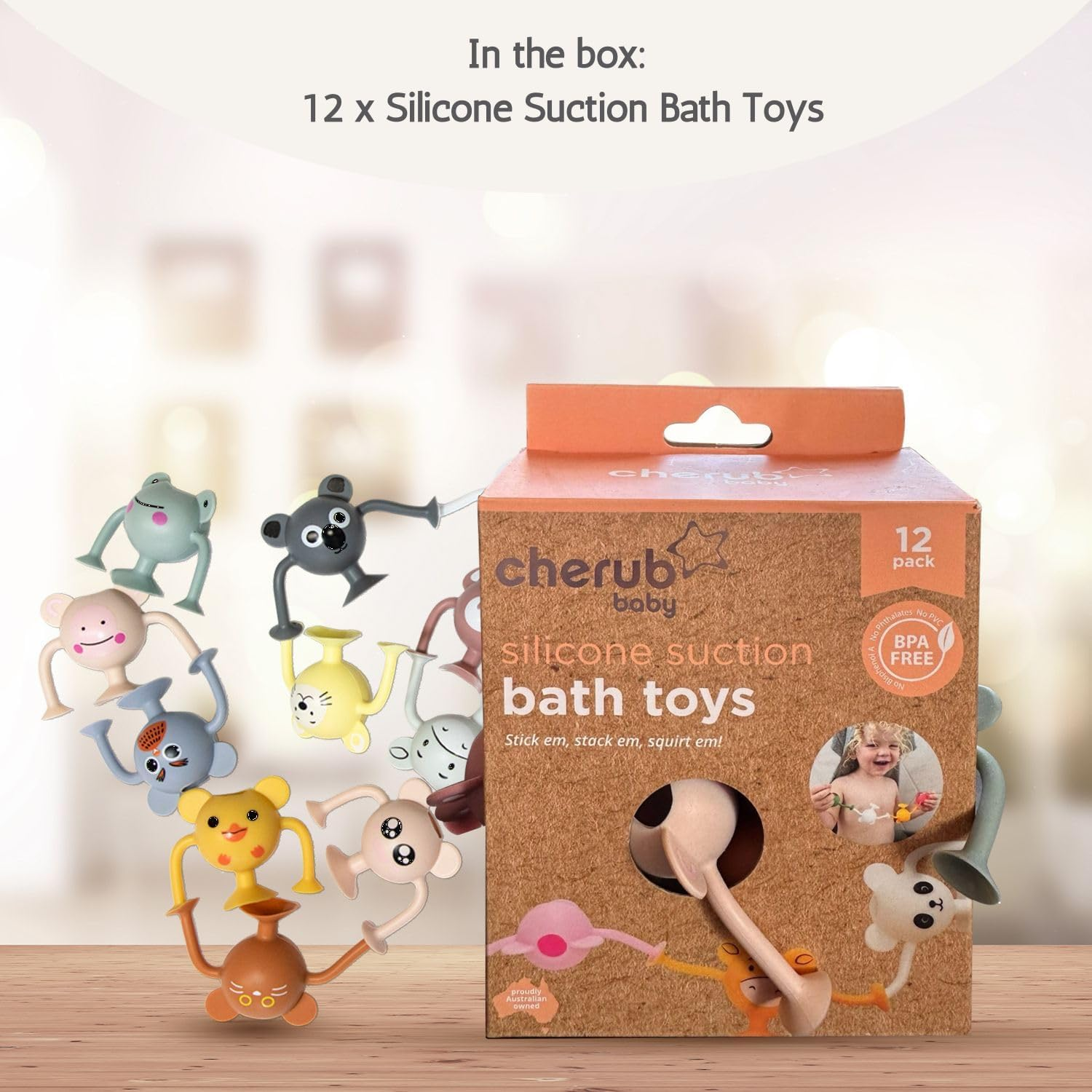 Cherub Baby Silicone Suction Baby, Kids and Toddler Squeeze Bath Toys, BPA Free, Dishwasher Safe, Water Toys for Bathtub &ndash; Entire Zoo Collection - Pastel - Pack of 12 image number 3