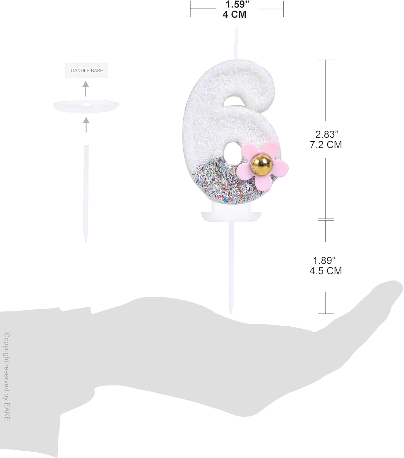 6 Birthday Candle with 3D Pink Daisy, Silver and White Color-Blocked Sequins Number 6 Candle for Birthday Cake Girl Kids Happy 6Th Birthday or Anniversary Party Cake Decorations image number 6