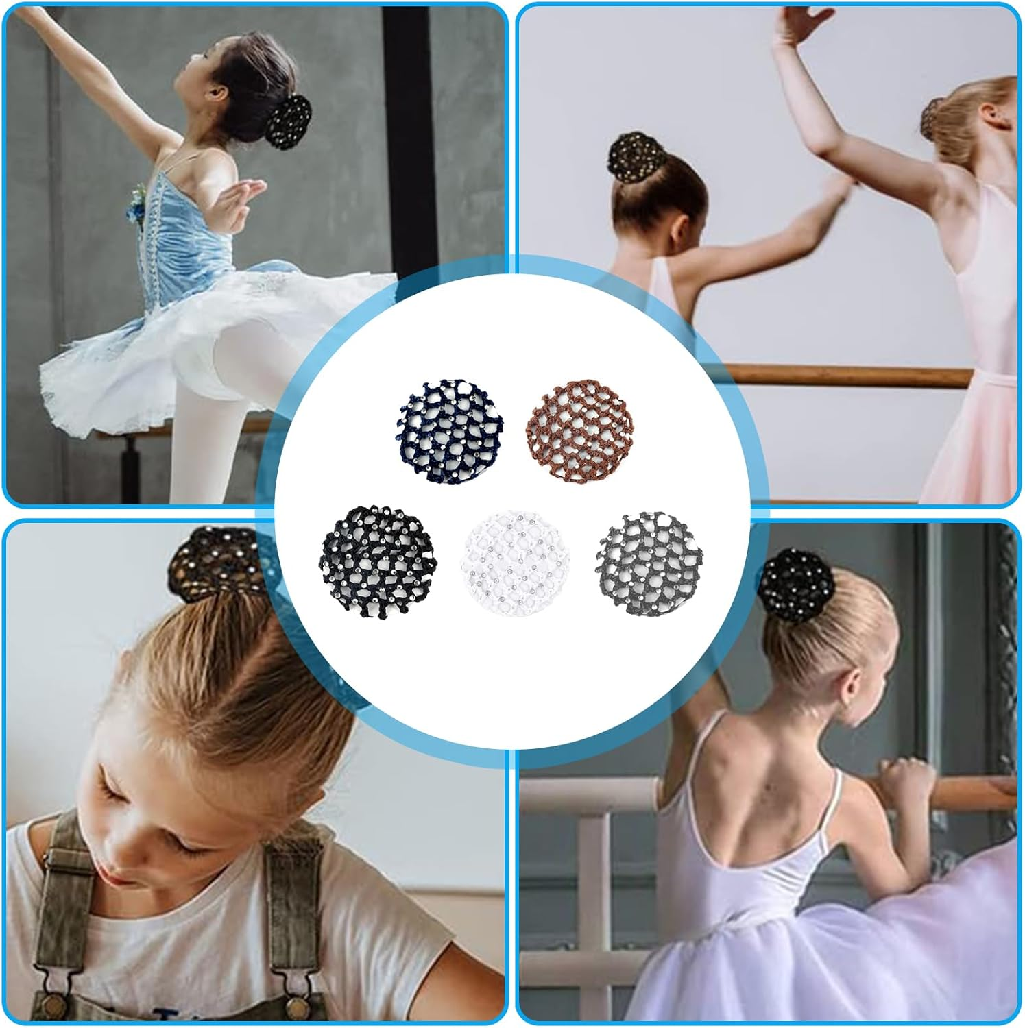 JYNXOR Pack of 5 Net for Hair, Hair Nets Hairstyles, Hair Net, Bun Net, Ballet Bun Net, Crystal Hair Net, Ballet Hair Net, Bun Ballet Girls, Bun Glitter, Bun Nets with Rhinestones
