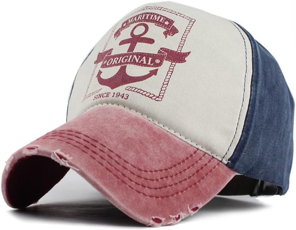 YULOONG Vintage Baseball Cap Washed Denim Fashion Anchor Pattern Outdoor Sun Hat for Men Women 100% Cotton