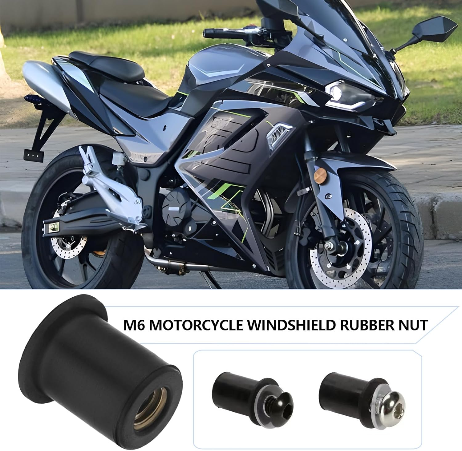 Be in Your Mind 10Pcs M6 Rubber Nuts Motorcycle Windshield Nuts Brass Insert Motorcycle Fairing Well Nut Compatible with Honda Compatible with Suzuki