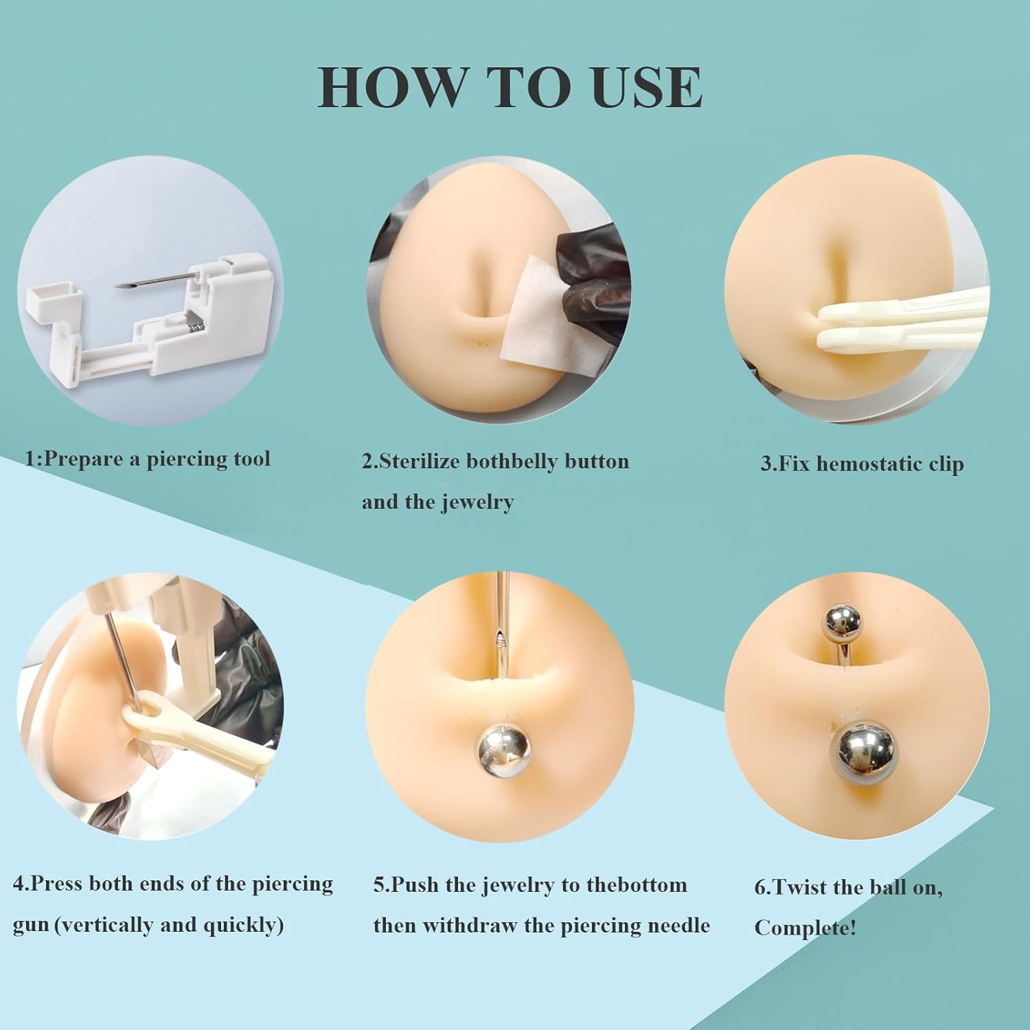 6PCS Body Piercing Gun Kit for Belly Button,Nose,Septum,Nipple,Tongue,Eyebrow,Lip,Professional Piercing Gun Kits at Home,Piercing Clamps,Body Piercing Needle Tools Stainless Steel for Women Men image number 4