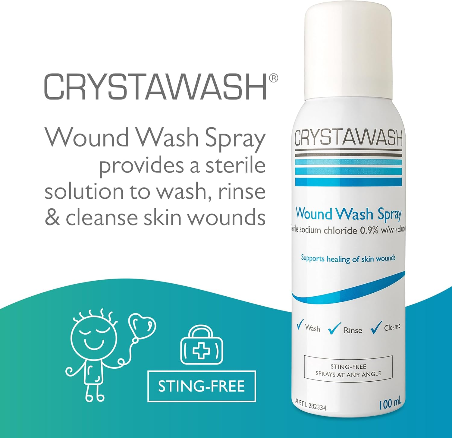 Crystawash Wound Wash Spray - Sterile Saline Irrigation Spray to Wash Minor Skin Wounds. Cuts, Grazes and Scrapes. First Aid Wound Cleaning Spray. 100Ml Bottle image number 4