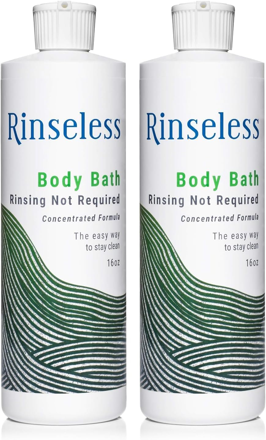 Rinseless Body Bath Wash 16 Oz | Waterless Non Rinse Concentrated Formula Makes 16 Sponge Baths (Pack of 2)