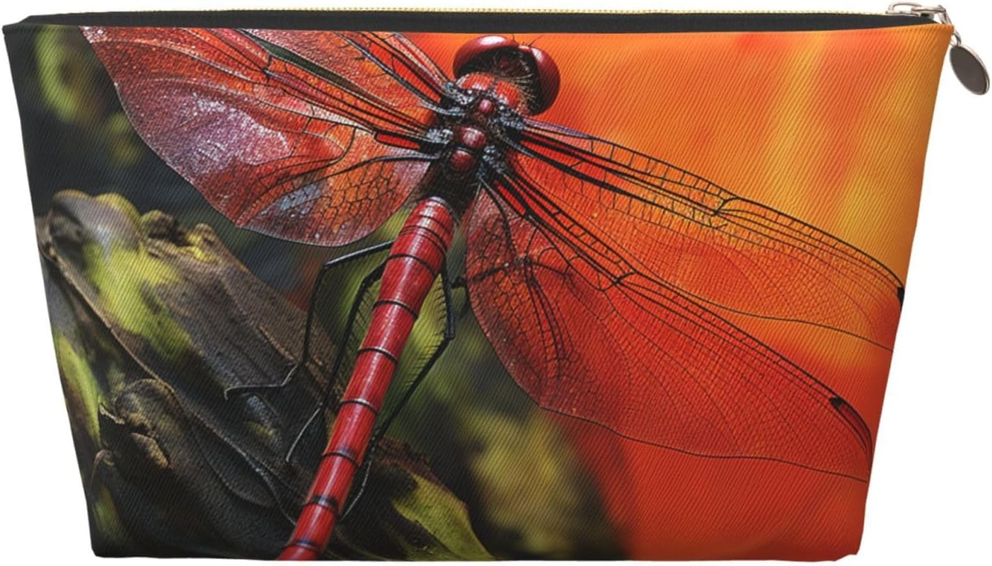 SDTYKHJ Large Capacity Makeup Bag for Women, Waterproof Portable Shaving Bag, Small Toiletry Bag, Red Dragonfly, Leather Cosmetic Organizer Bags for Travel, Gold, One Size image number 2