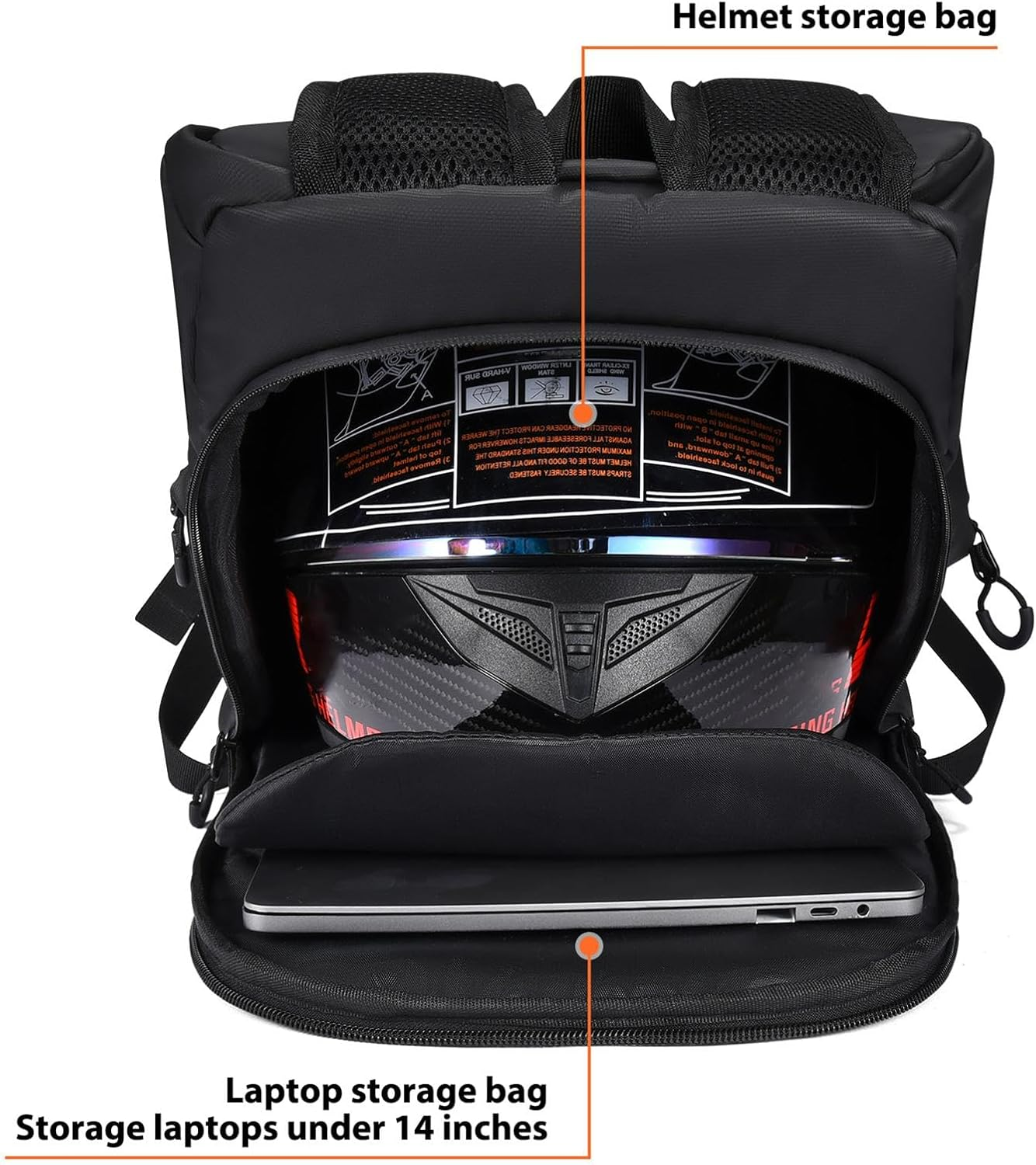 Generisch Unisex Adult Motorcycle Helmets Backpack, Ergonomic Design, Waterproof, 3 Compartments, 1.15 Pounds, 29X34X29 Cm, Black image number 2