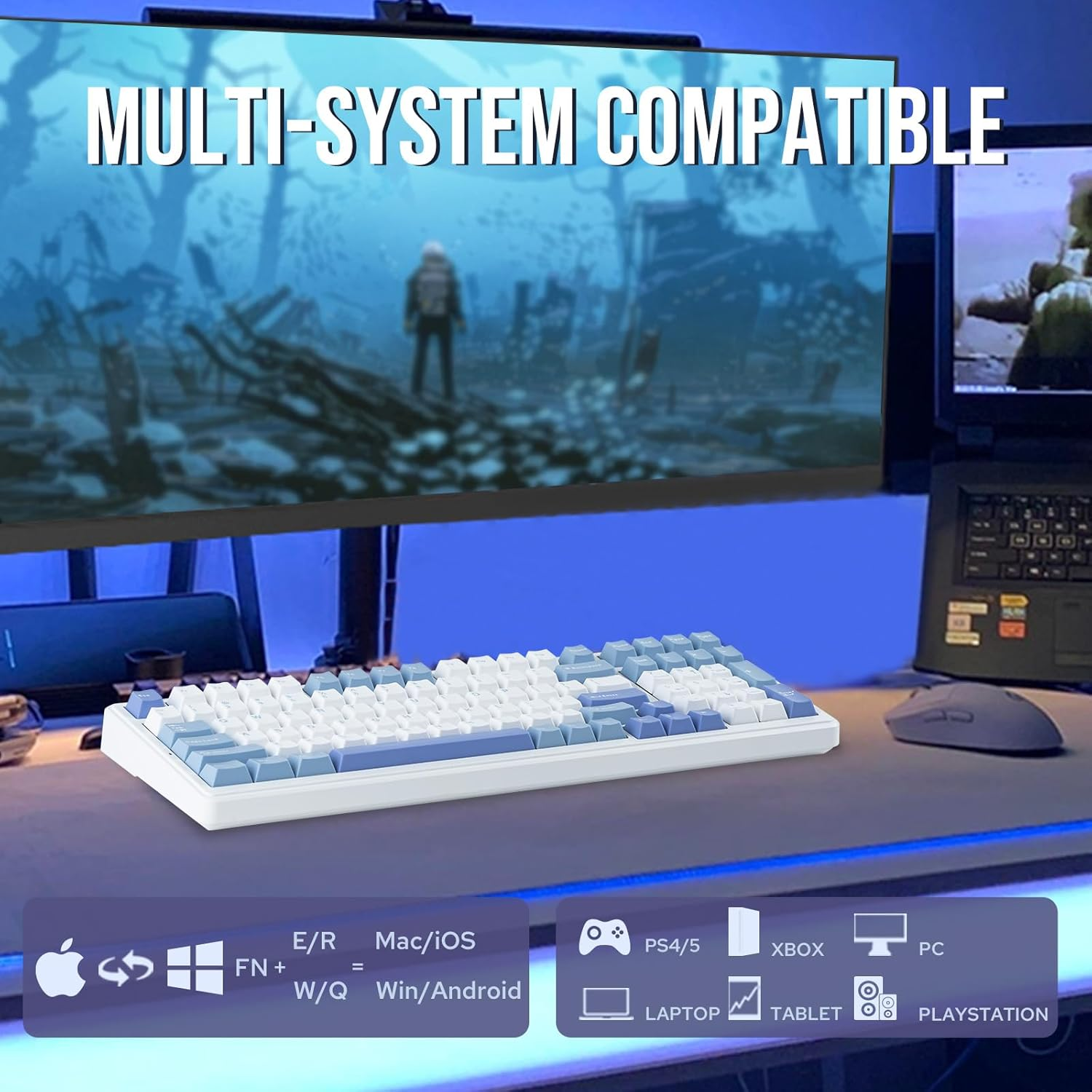 EPOMAKER X Aula F99 Wireless Mechanical Keyboard, Hot Swappable Gasket Custom Gaming Keyboard with Five-Layer Padding, Bluetooth/2.4Ghz/Usb-C, 8000Mah Battery (White Light Blue, Graywood V3) image number 6