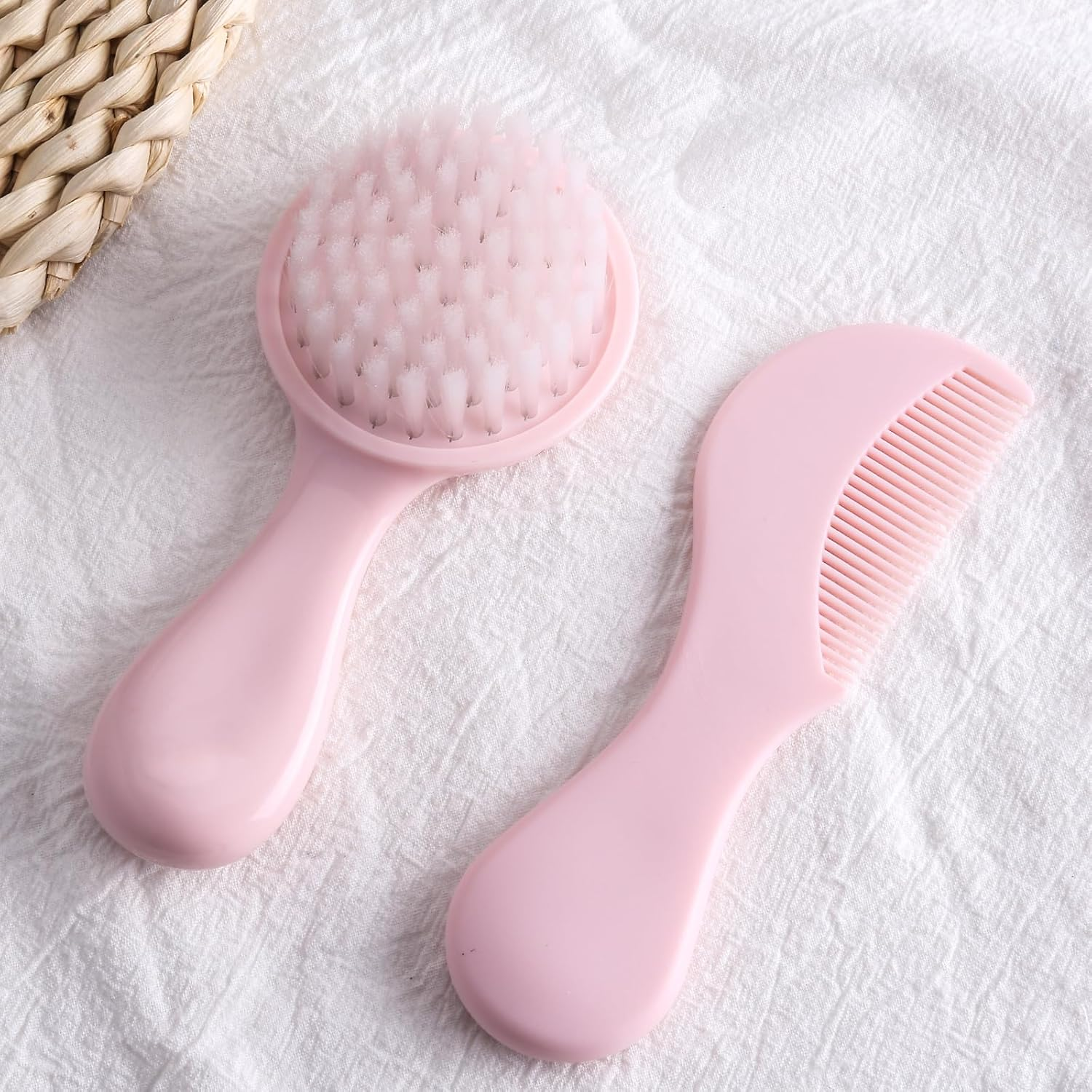 Baby Hair Comb Set Soft Baby Hair Brush Baby Comb Hair Comb Set Newborn Baby Hair Brush and Comb Set Baby Care Hair Brush for Girls and Boys,Ideal Present for Baby Pink image number 2