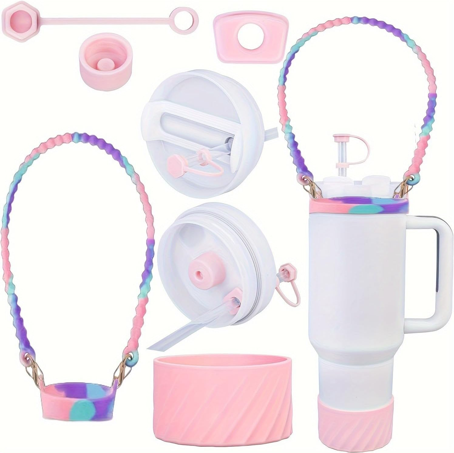 Stanley Accessories, WADY 5Pcs Cup Including Straw Cover Cap, Water Bottle Handle Strap, Leak Stoppers, Silicone Boot for 30Oz 40Oz Tumbler(Coloured)