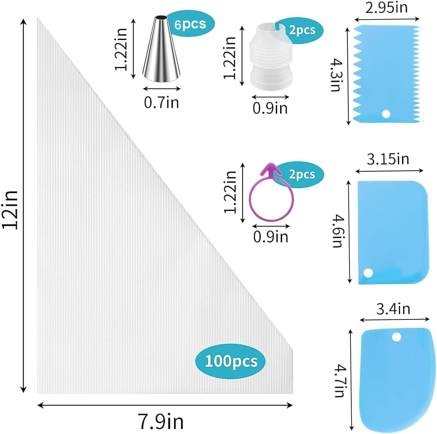 Cake Piping Set for Baking with Disposable Piping Bags and Tips, Standard Converters, Silicone Rings, Decorating Supplies for Deviled Egg, Cupcake and Cookie Icing image number 4