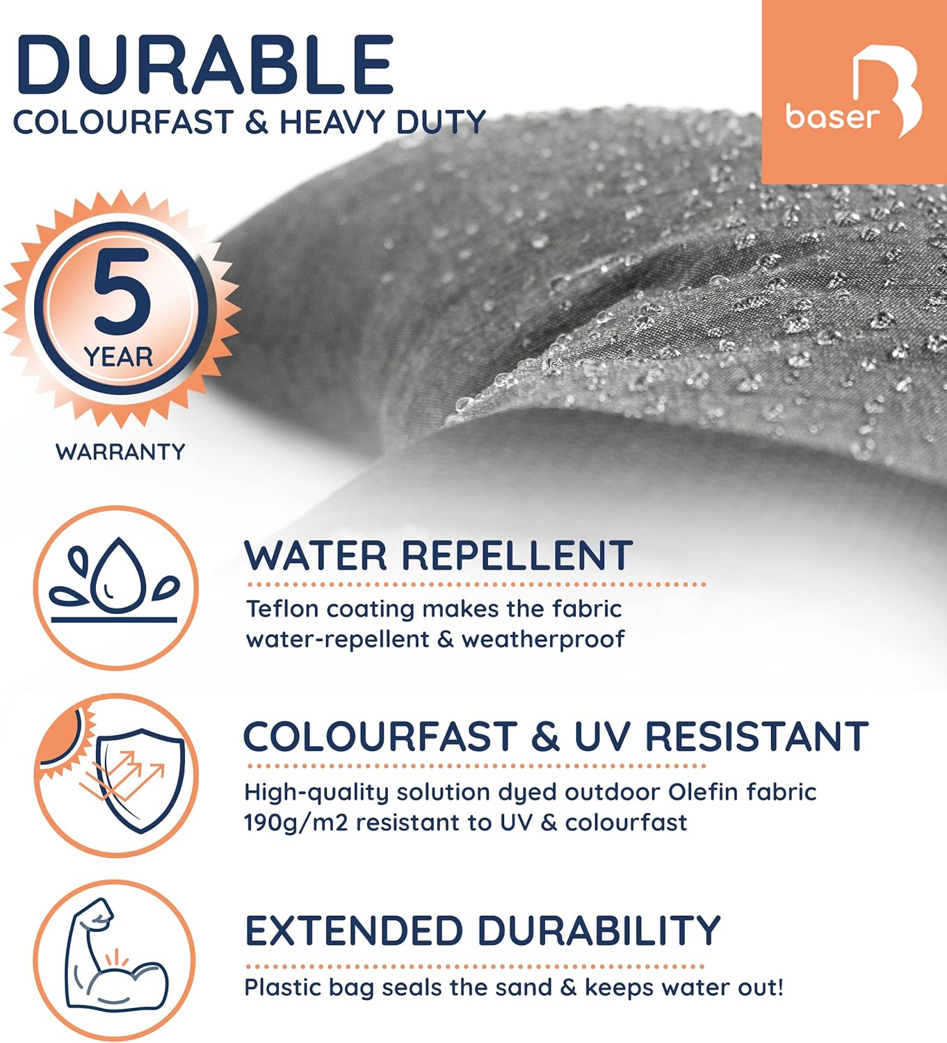 BASER - Outdoor Fillable Straight Sandbags, Fillable Weight Bags for Umbrellas, Cantilevers and Garden Accessories image number 1