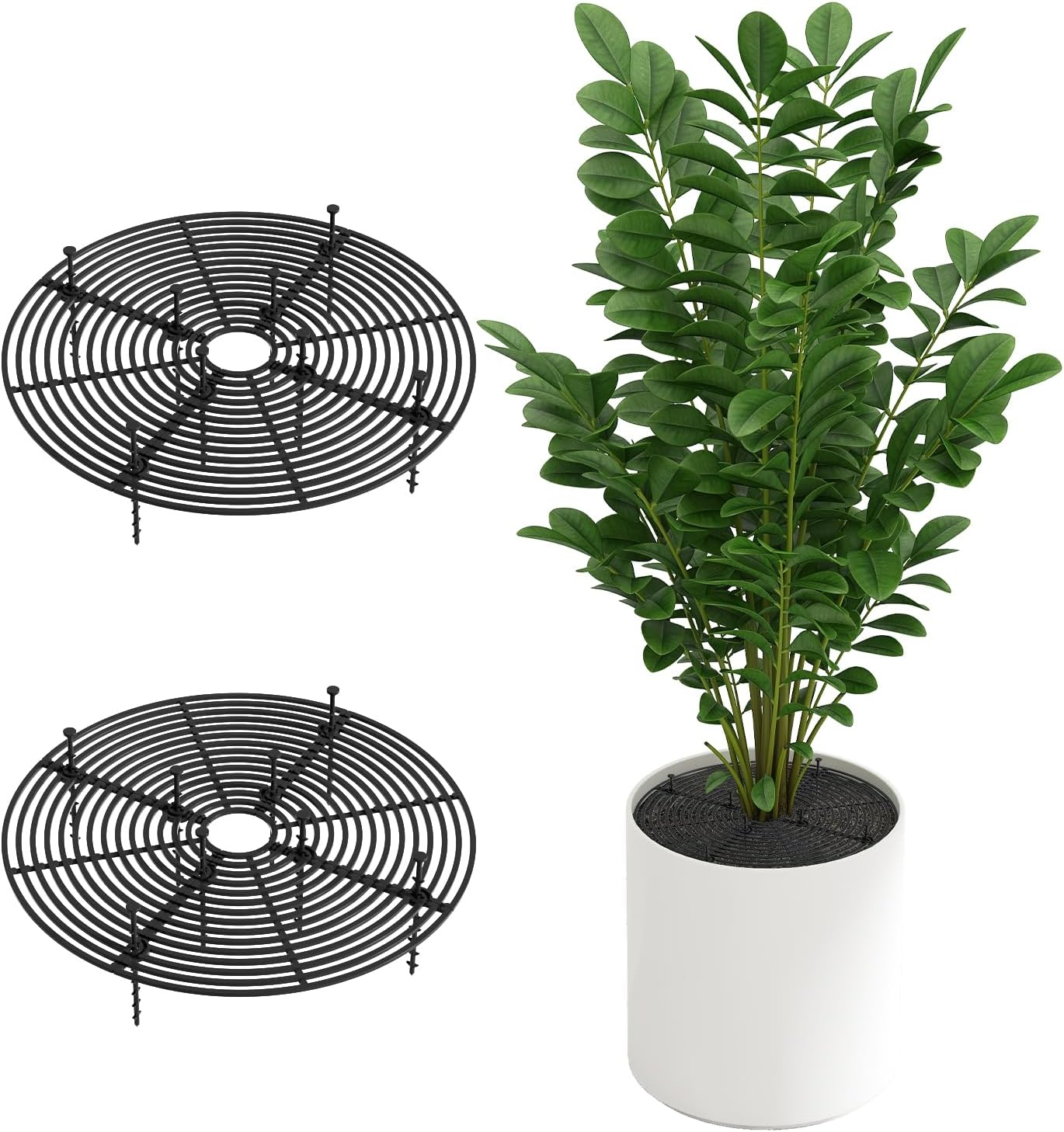 Chris.W 2 Pcs Plant Pot Grid with 16 Stakes, 11.8 Inch Plant Pot Soil Covers Protectors, Plant Pot Cover Plant Protector from Animal, Cuttable Soil Protector for Plants (Black)