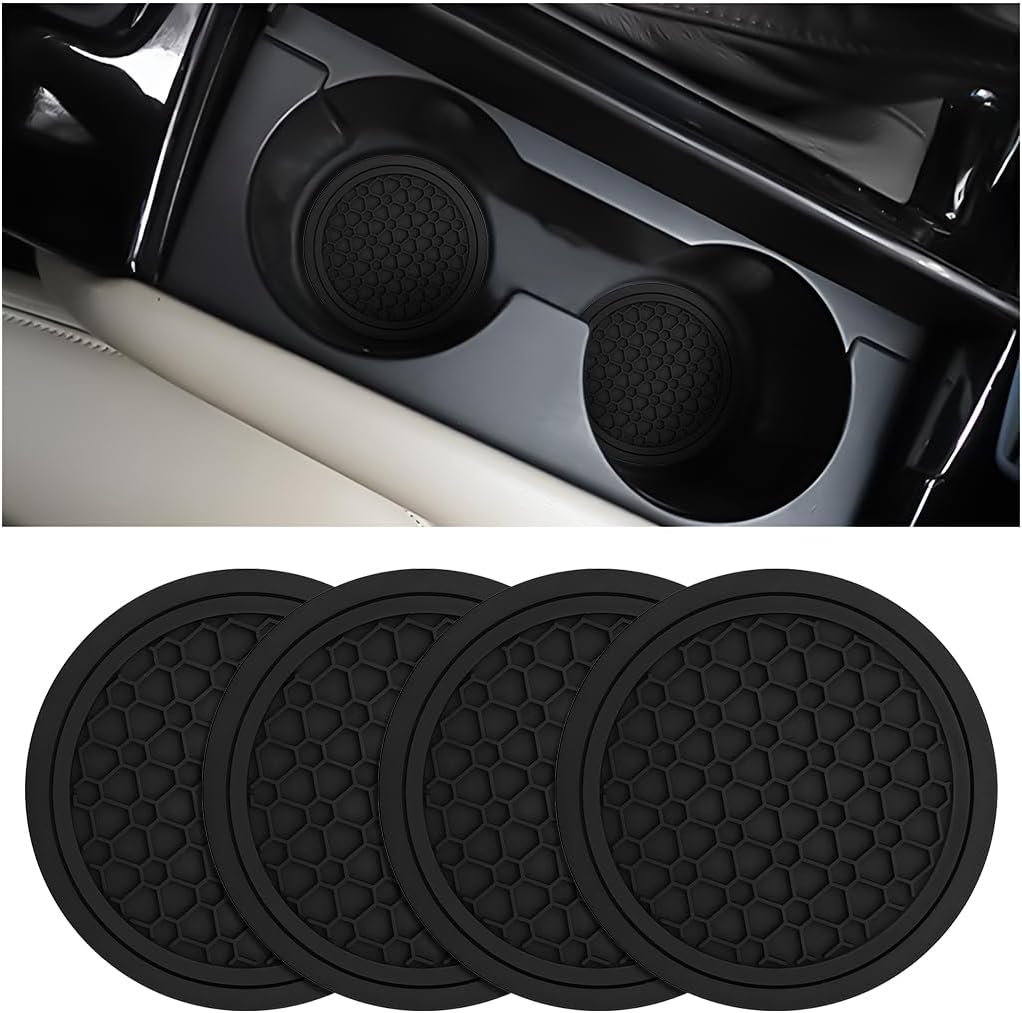 Mandark 4PCS Car Cup Holder Coasters, 2.75 Inch Non-Slip Insert Water Bottle Holder Pads, Dustproof Automotive Interior Accessories Mat, Universal for Vehicles, Trucks, Rvs and More (Black/Orange)
