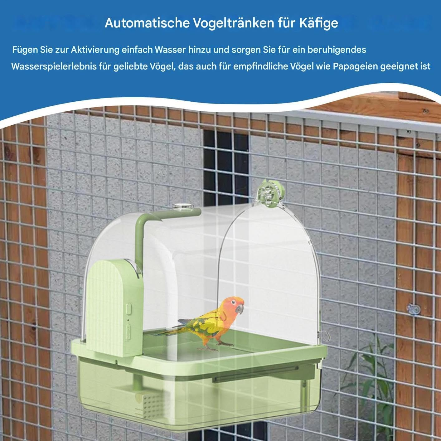Weqizuerqi Bird Bath Cage | Bird Bath for Budgies - Automatic Chew-Proof Bath Pool Two Modes Playground Stand for Breeding Travel Show Outdoor Aviary image number 4