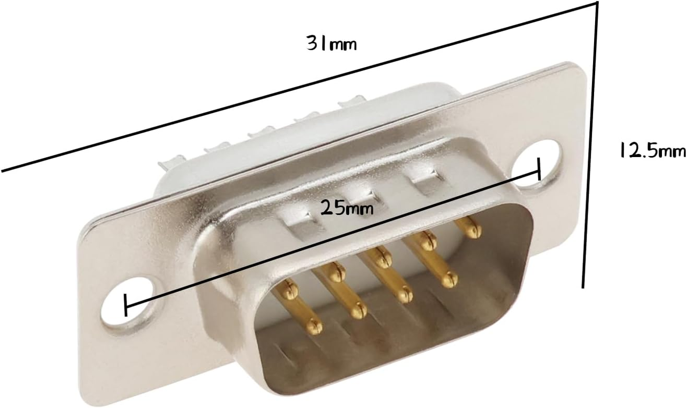 YINETTECH 10PCS DB9 RS232 Male Connector 9 Pin D-SUB Serial Solder Type Gold Plated Joints Connector for Automatic Control Equipment Computer Set-Top Box image number 2