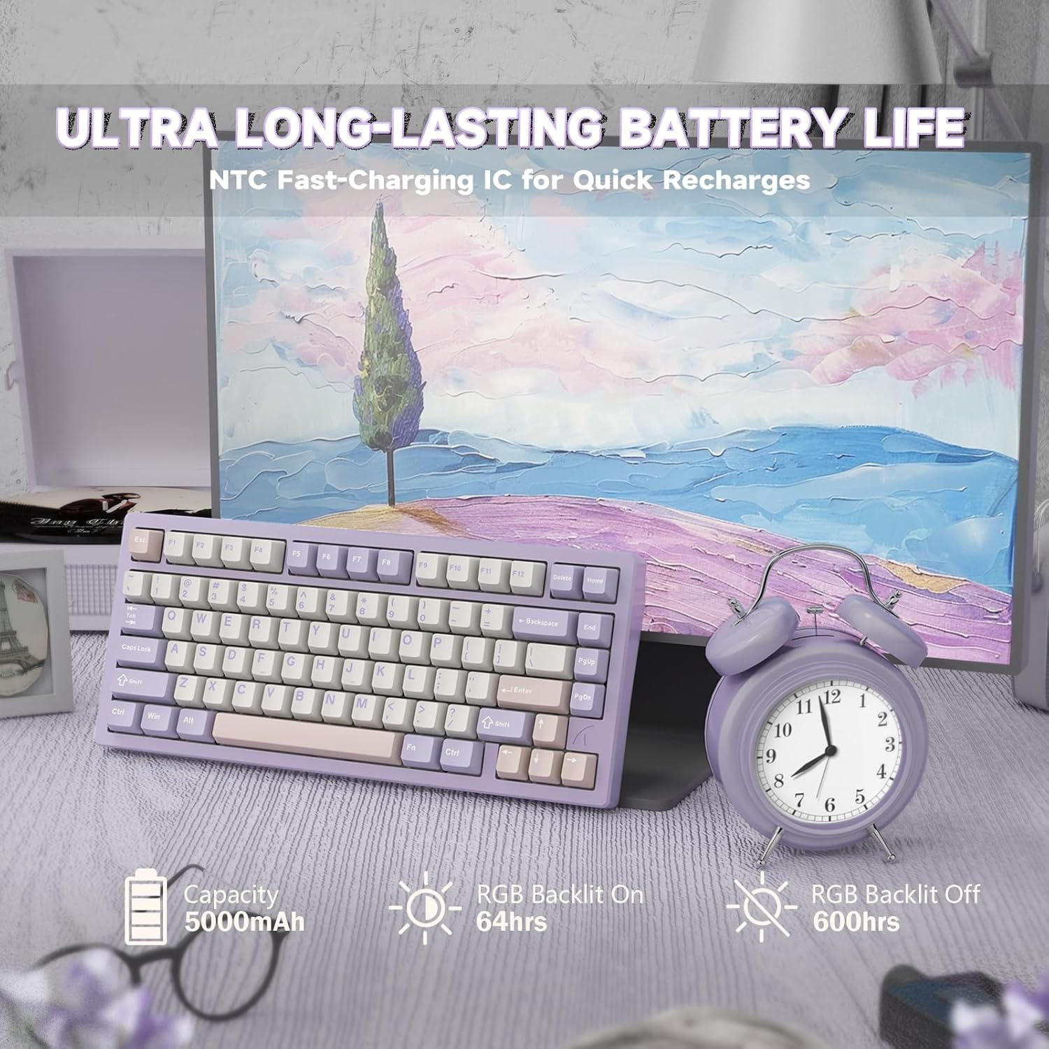 Lexonelec X Attack Shark X75 CNC Aluminum 75% Wireless Gaming Keyboard, Tri Mode-Bt/2.4G/Wired, Hot-Swap Gasket Mounted RGB Mechanical Keyboard, 5000Mah Battery, via Web Driver for Win/Mac-Purple image number 1