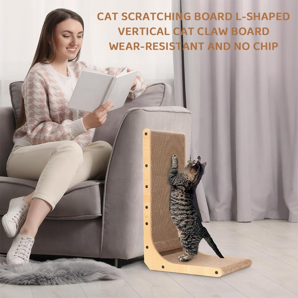 Large Cardboard Cat Scratcher Board, 70 CM L Shape Cat Scratch Pad Wall Mounted,Cardboard Cat Scratcher for Indoor Cats with Ball Toys